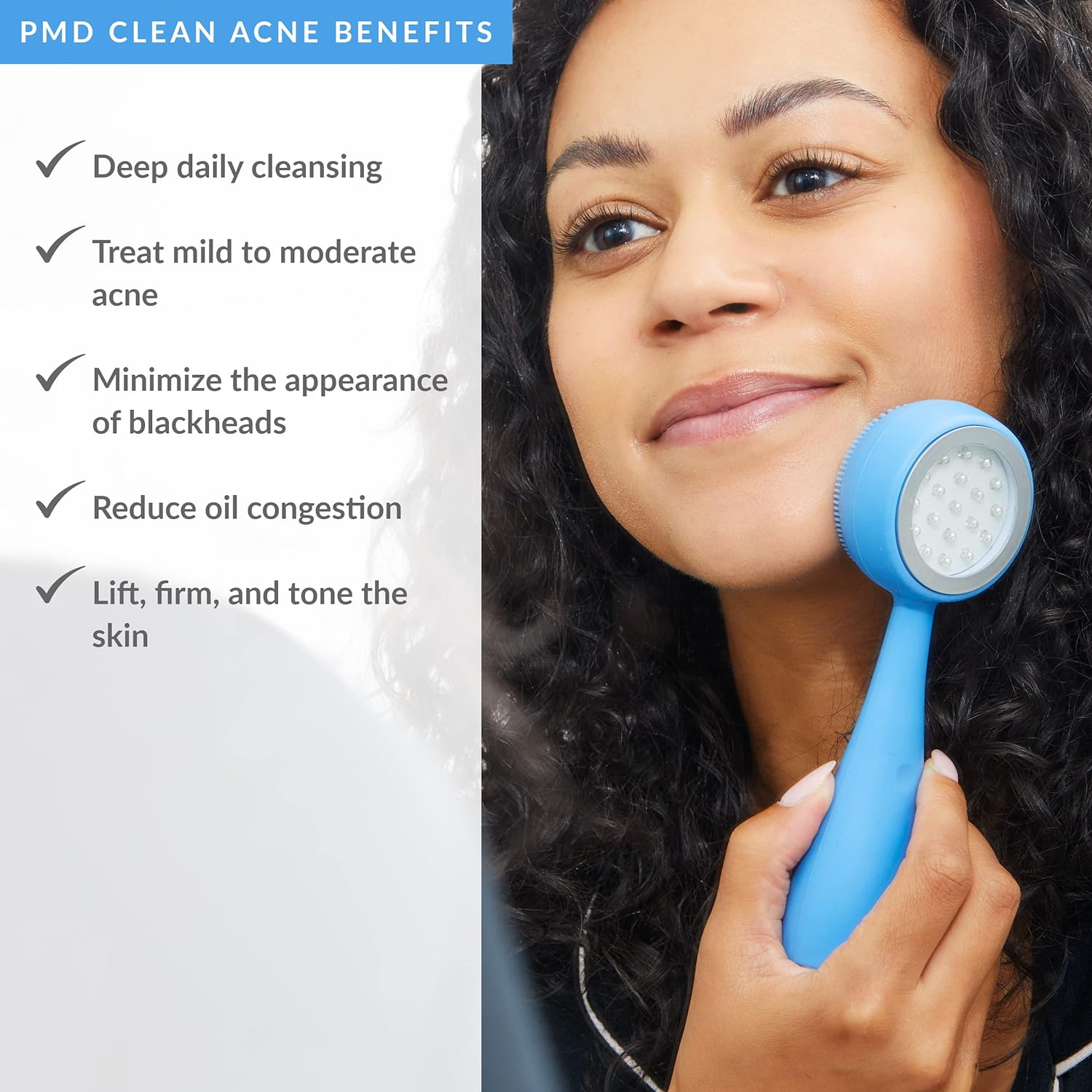 PMD Clean Acne - Smart Facial Cleansing Device with Silicone Brush & Acne-Fighting Blue Light Therapy Treatment - Waterproof - Sonicglow Vibration Technology - Clear Pores, Blackheads, and Acne image number 5