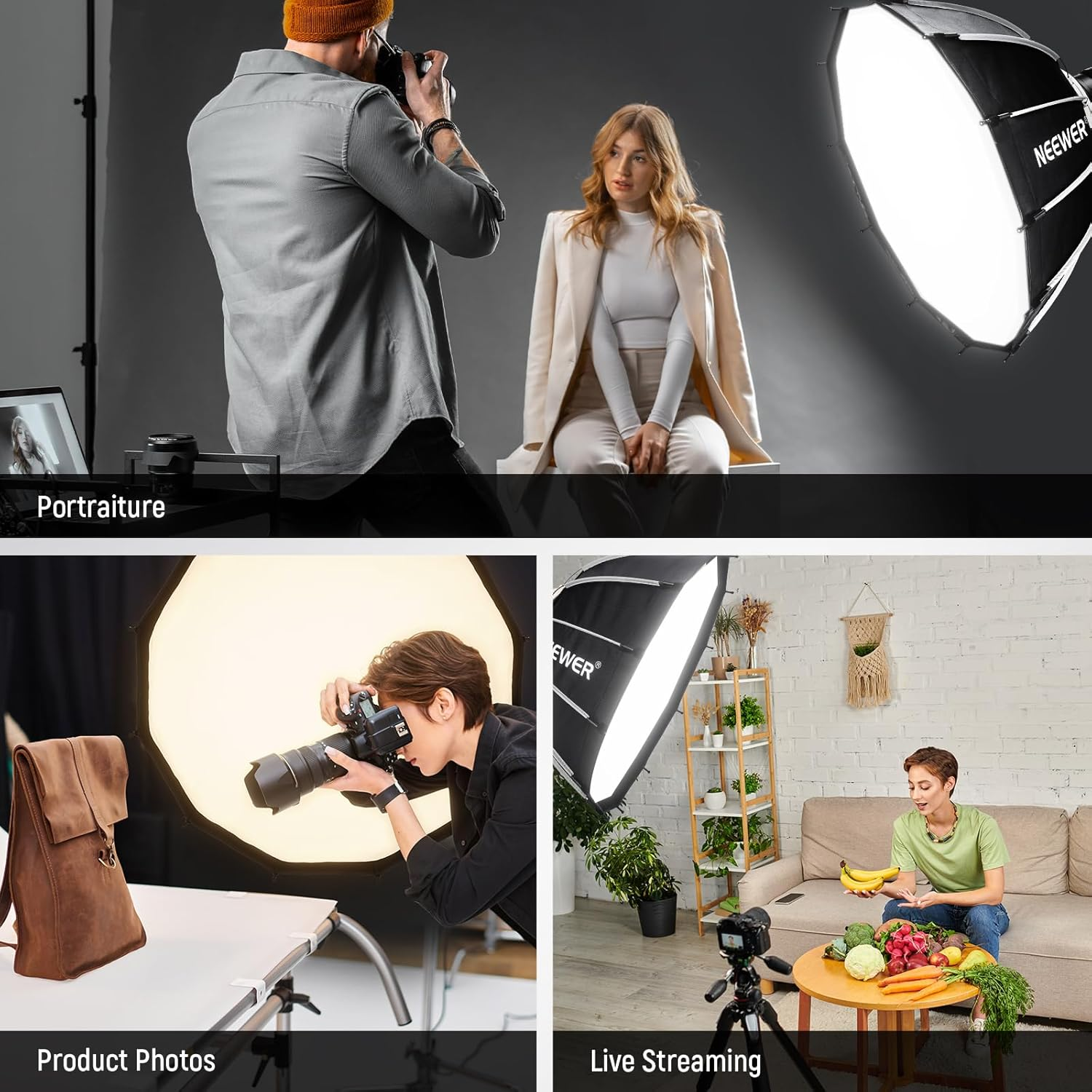 NEEWER 25.6"/65Cm Bowens Mount Parabolic Softbox Dodecagon, Quick Release with Diffusers/Grid/Bag for Video Light Strobe CB60 CB200B MS60C MS150B S101 Vision 4 Q4 Compatible with Godox, NS6P image number 6