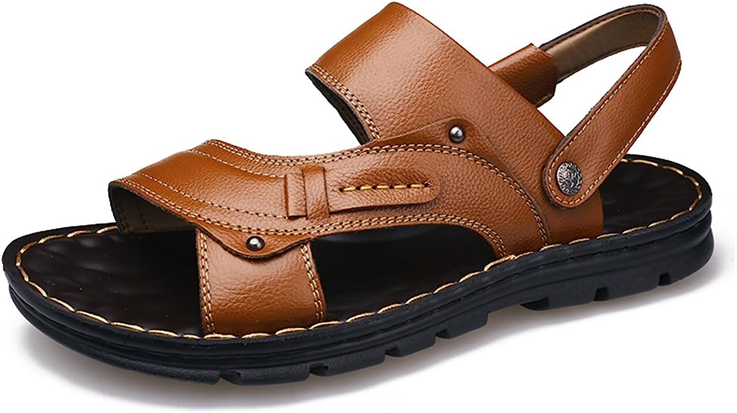 Summer Men Shoes Leather Beach Shoes Thick-Soled Anti-Skid Dual-Use Summer Casual Men Sandals Three-Color (Color : Brown, Size : 8) image number 6