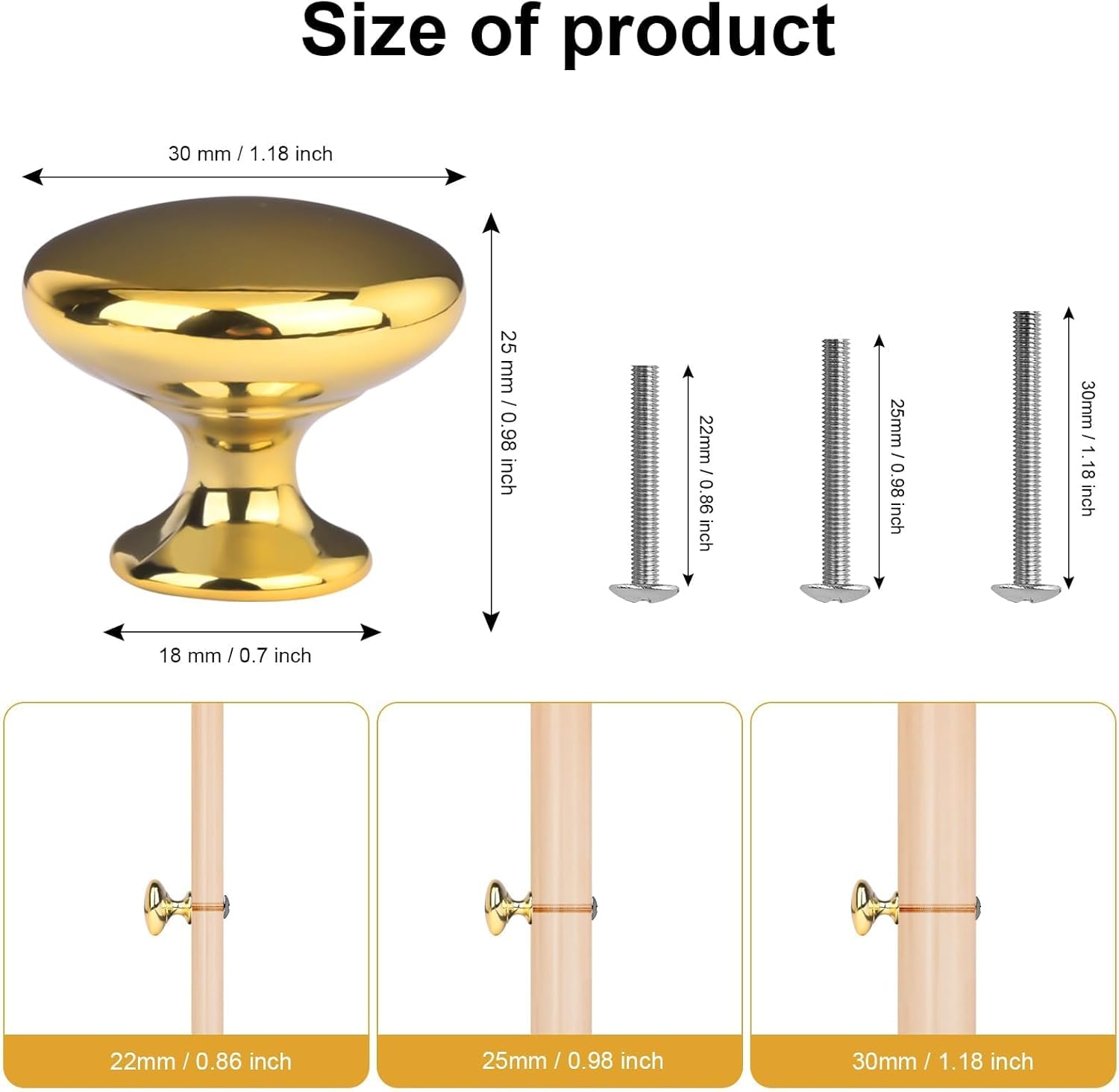 Octinpris Gold Drawer Knobs Polished Chrome Cabinet Hardware round Mushroom Gold Cabinet Knob Pull Handle 30Mm/1.18" for Kitchen Cupboard Furniture Chest Door Dresser Bathroom (10Pack)