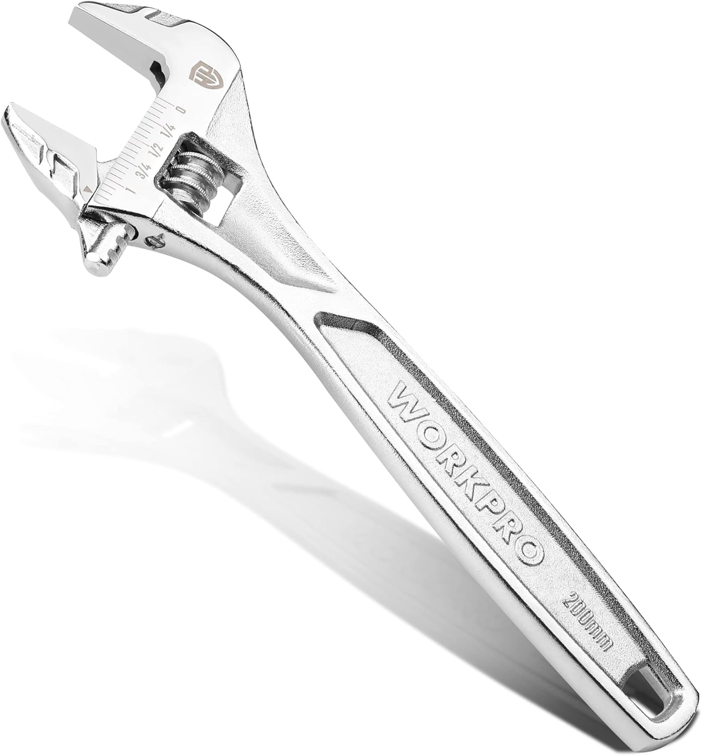 WORKPRO Adjustable Wrench, 8-Inch Heavy Duty Spanner with Inch/Metric Scale, Premium Cr-V Steel, Chrome Plated image number 4
