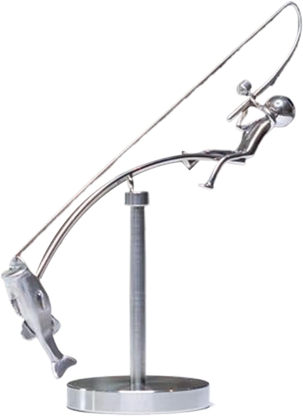 Swinging Fisherman Sculpture,Metal Swinging Sticks Fishing Balancing Statue,Moving Fishing Desktop Decoration for Art Collectors Fisherman Decor image number 2