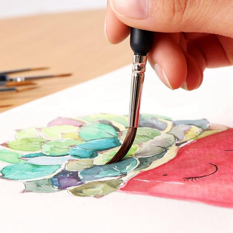 AIMALL 9 Pcs Sable Hair Paint Brush Set, Detail Miniature Painting Brushes, Sizes 000-6, Perfect for Oil, Watercolour, Gouache, Acrylic, and Nail Art Projects image number 4