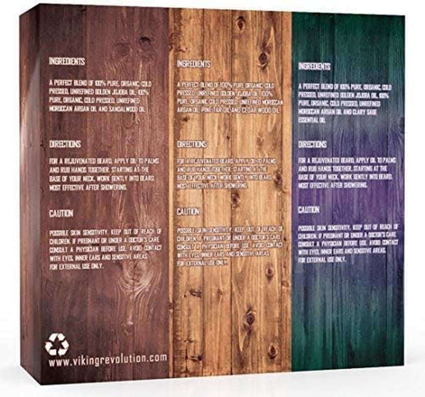 Viking Revolution - Beard Oil Conditioner 3 Pack - All Natural Variety Sandalwood, Pine & Cedar, Clary Sage - Conditioning and Moisturizing - Stocking Stuffers for Him - 3 X 30 Ml image number 2