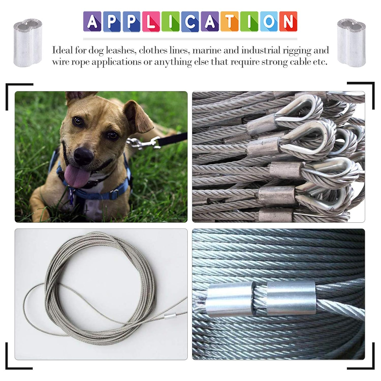 Glarks 50Pcs 3/16''(5Mm) Aluminum Crimping Loop Sleeve Wire Rope Sleeves Double Barrel Ferrule for Wire Rope and Cable Line End (3/16''-50Pcs)