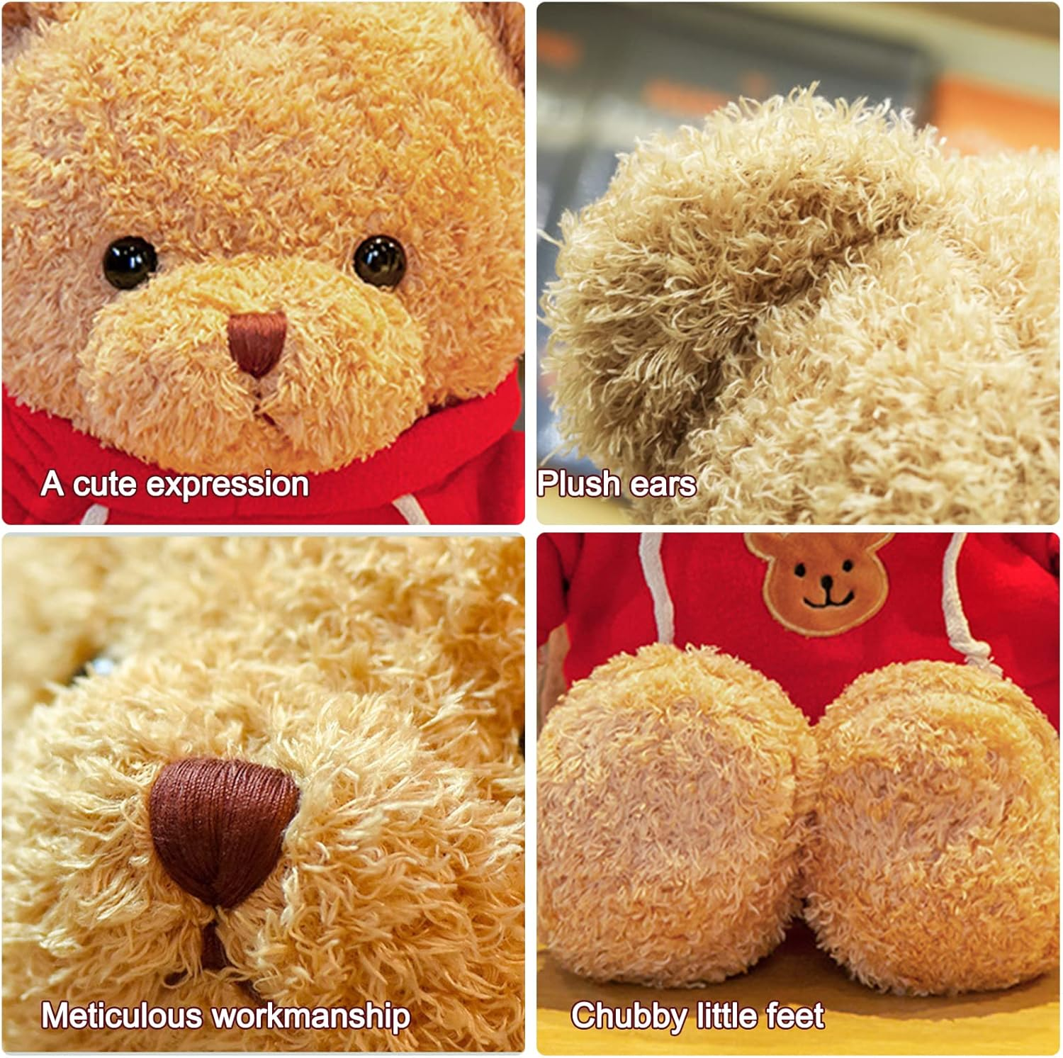 Teddy Bear Stuffed Animal Cute Red Hoodie Bear Plush Toys Gifts for Kids 11.8 Inches