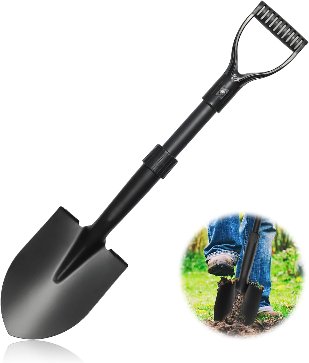 GSBLUNIE 28" Small Shovel, Heavy Duty with D Handle, Pointed Spade, Fiberglass Shaft, Black