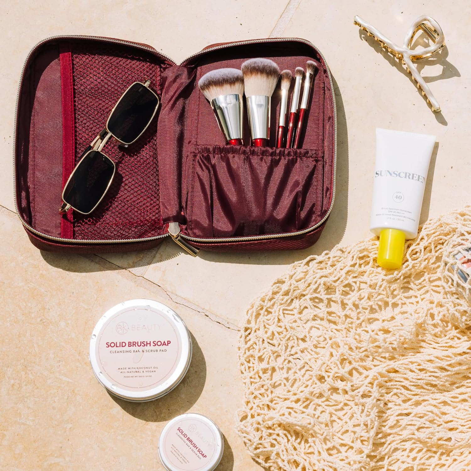 BK BEAUTY Travel Brush Set with Pouch 5-Piece Vegan, Cruelty-Free Brushes for Face & Eyes | Lightweight, Durable Makeup Brushes in Vegan Leather Pouch Perfect Travel-Size Makeup Brush Set image number 5