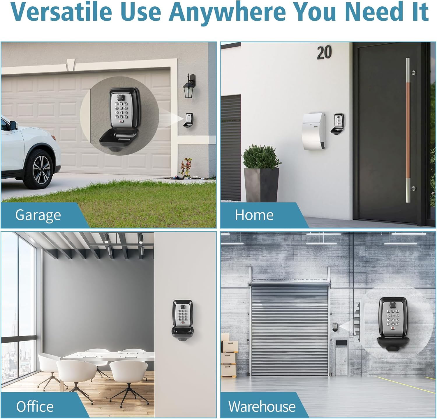 Key Lock Box, Wall Mounted Key Storage Box with 9-Digit Keyboard Resettable Code, Large Capacity, Rustproof/Waterproof Security Lock Box, for Home, Outdoor image number 6