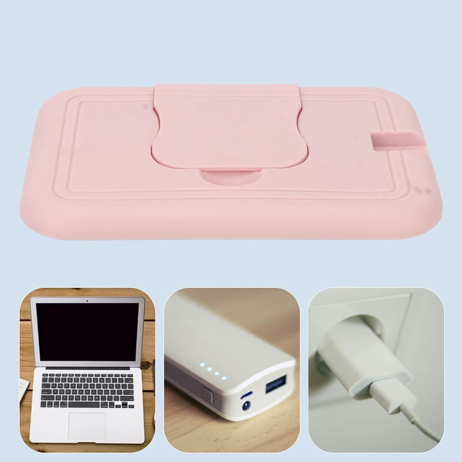 Travel Wipes Warmer, Compact Thermostat Temperature USB Small Wipes Warmer for outside (Pink) image number 3