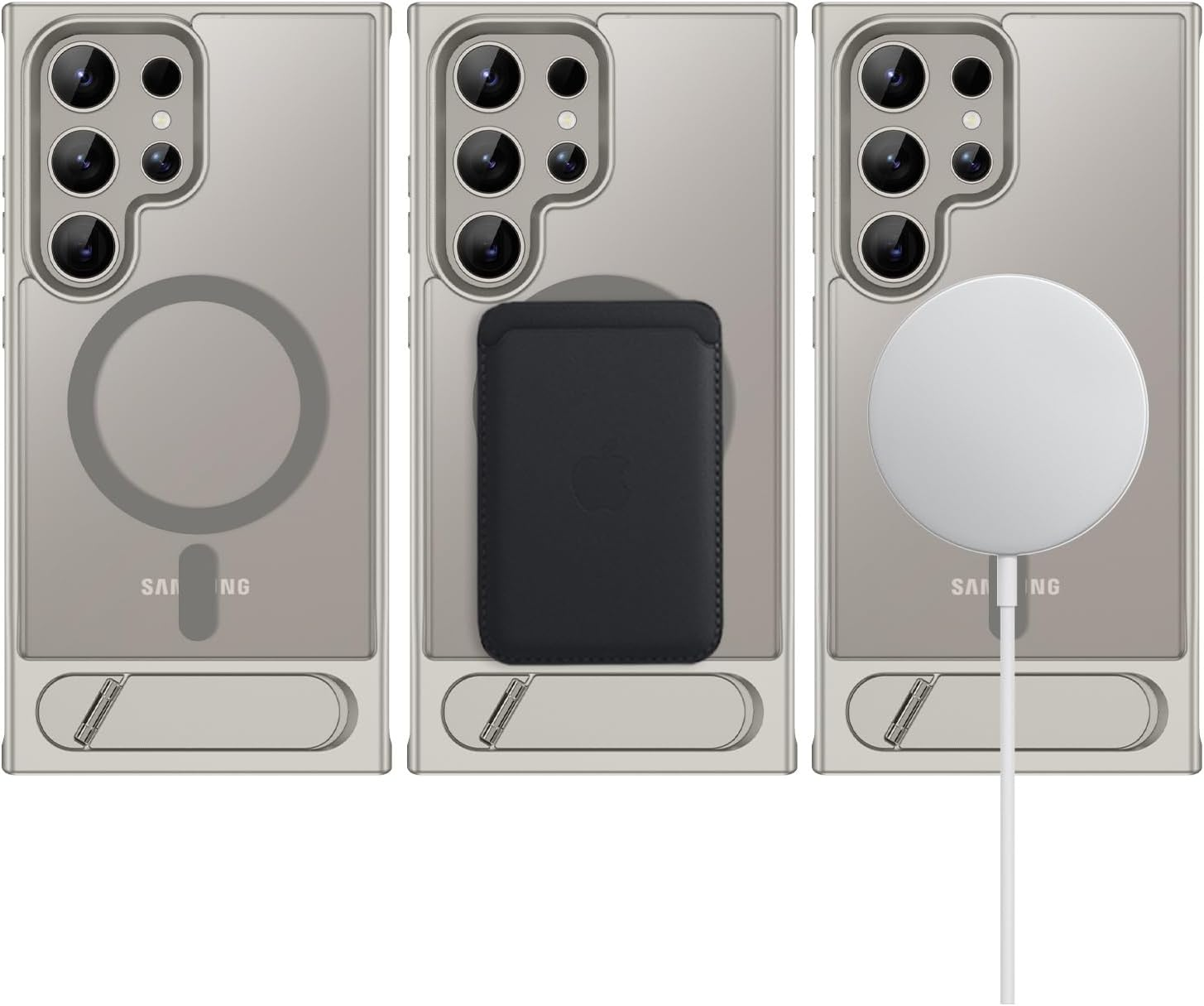 DUEDUE for Samsung Galaxy S24 Ultra Case Magnetic with Stand,[Compatible with Magsafe] Military Grade Protective Skin-Friendly Touch Slim Built-In Kickstand Hard Back Samsung S24 Ultra Cover, Gray