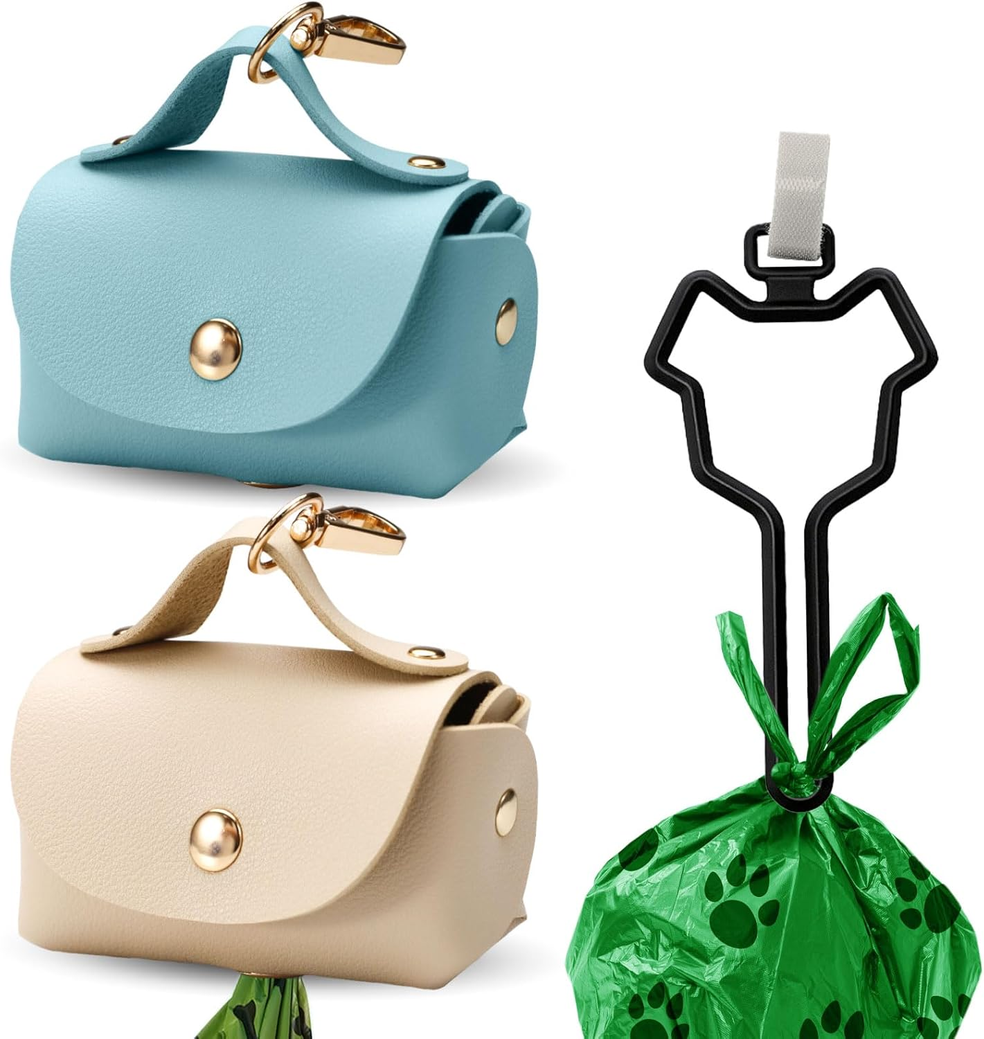 3Pcs Dog Poop Bag Holder with Clip, Stylish Leather Dog Poop Bag Dispenser for Leash, Cute Pet Dog Waste Bag Holder Carrier for Walking Camping