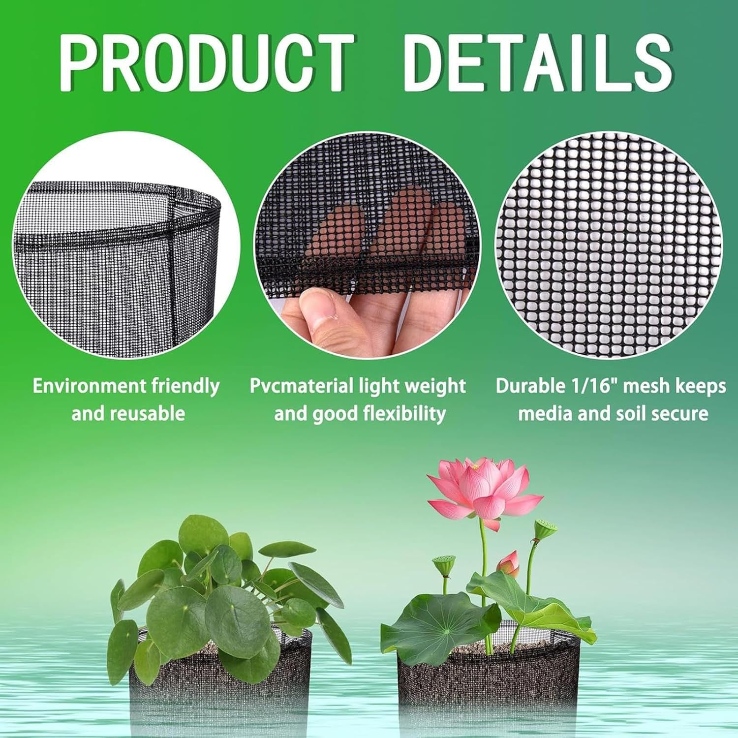 Water Lily Mesh Bags | Reusable Pond Plant Baskets,Set of 4 Large Garden Supplies, Breathable Tomato Planter for Vegetable Planting - Circular image number 3
