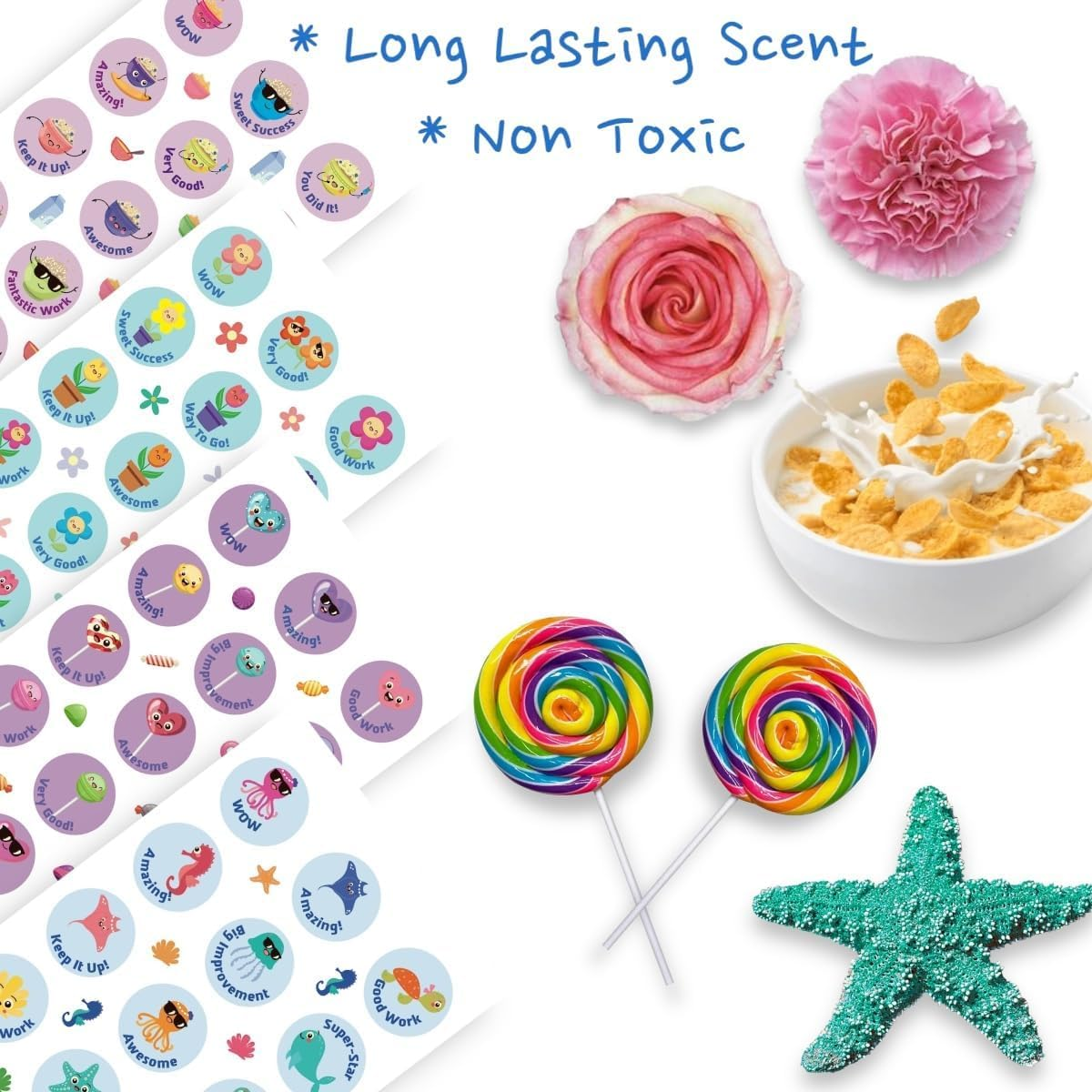 Smelly Stickers Scratch and Sniff, 24 Sheets, 12 Different Scents, Motivational Reward Stickers for Kids and for Teachers (360)