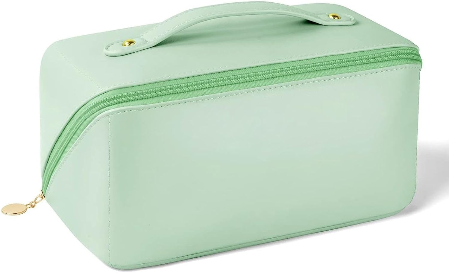 NAKODU Travel Makeup Bag,Large Capacity Cosmetic Bags for Women,Waterproof Portable Pouch Open Flat Toiletry Bag Make up Organizer with Divider and Handle (Blue)