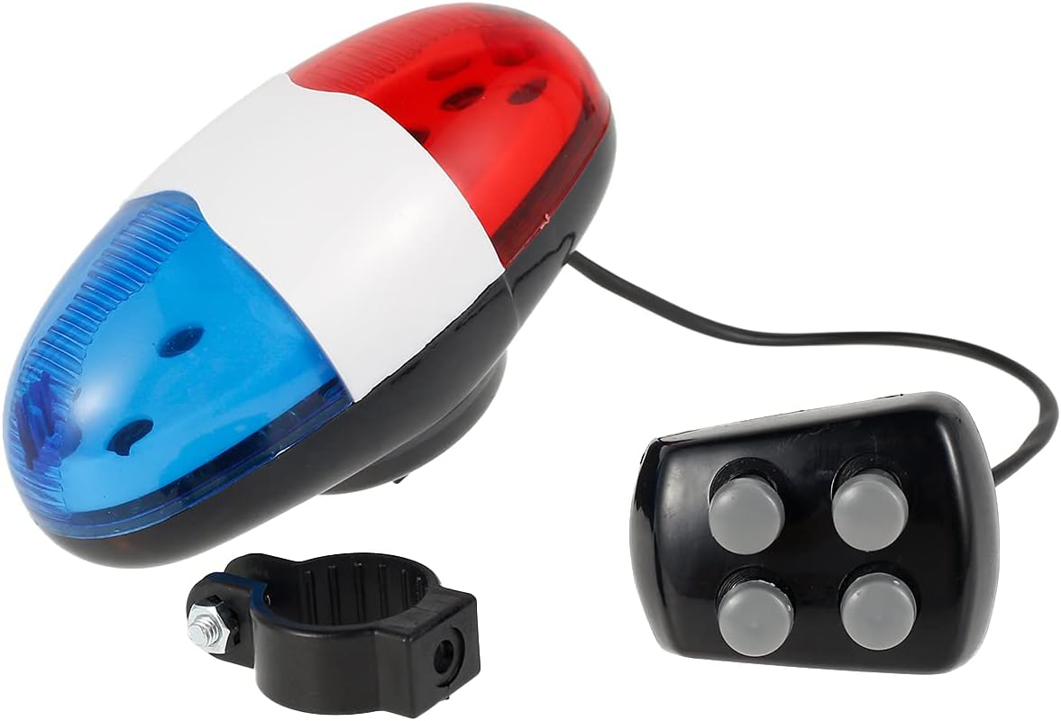 Bicycle Police Siren Bike LED Light Electric Horn Bicycle Police Sound Light 4 Sounds Melody Bicycle Power Horn Siren Bell 6-LED Blue and Red Bicycle Safety Light image number 3