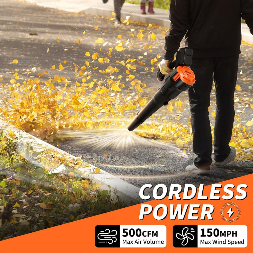 21V Electric Cordless Leaf Blower 200Km/H 2.0Ah Batteries and Charger - Lightweight Solution for Patio Cleaning, Lawn Care, and Leaf Blowing