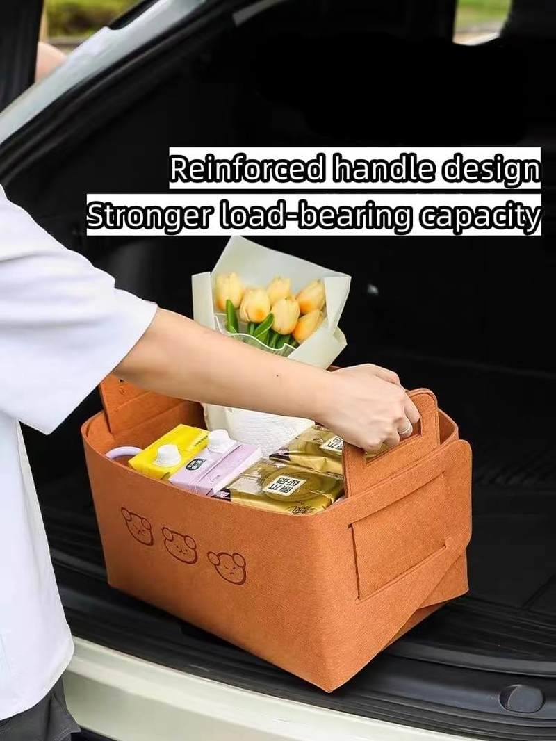 Large Capacity Storage Bins with Carrying Handles for Office Bedroom Closet Shelves Nursery, Collapsible Organizer for Toys, Clothes, Laundry, Foldable Teddy Bear Felt Storage Box 3 Size (BROWN) image number 5