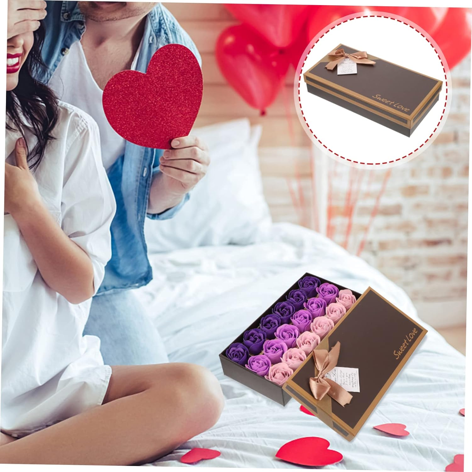 Healvian Simulated Rose Soap Flower Box Box Preserved Rose Soap Bar Adornments Home Decorations for Bathroom Desk - Red image number 7