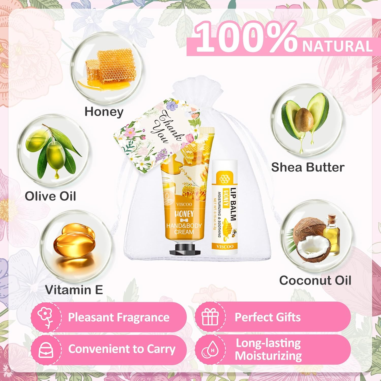 VISCOO 40 Sets Hand Cream Bulk and Lip Balm Bulk Set, Bridal Shower Favors and Wedding Favors for Guests with Thank You Card and Organza Bags, Baby Shower Party Favors, Thank You Gifts for Women