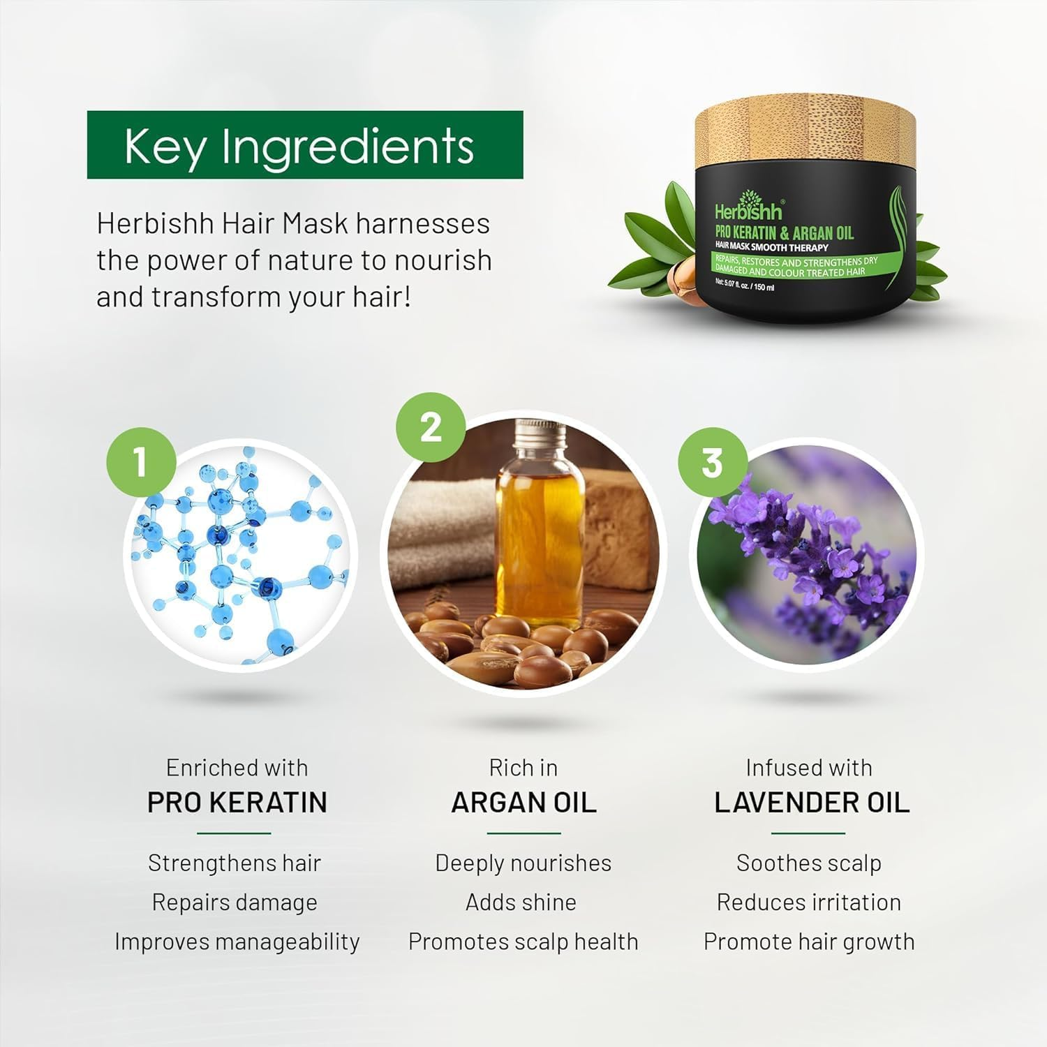 Herbishh Hair Color Shampoo for Grey Hair 500Ml + Argan Hair Mask for Dry or Damaged Hair | Hair Dye | Cover Grey Hair for Men and Women (Black, 500ML+HMASK150) image number 6