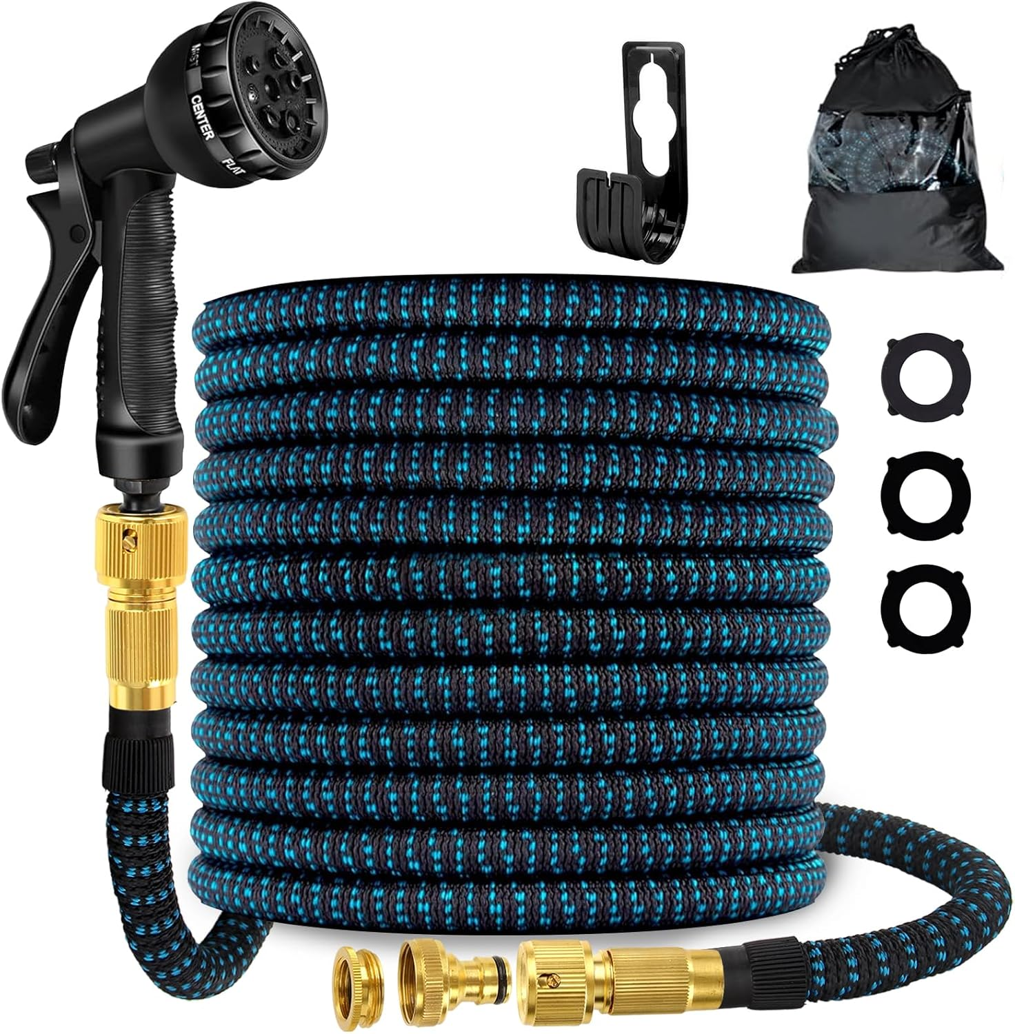 Flexible Expandable Garden Hose 30M 100Ft with 8 Function Spray Nozzle, 3X Durable Expanding Water Hose with 3/4" 1/2" Anti-Leak Brass Connectors for Gardening, Lawn, Car Washing & Patio Use