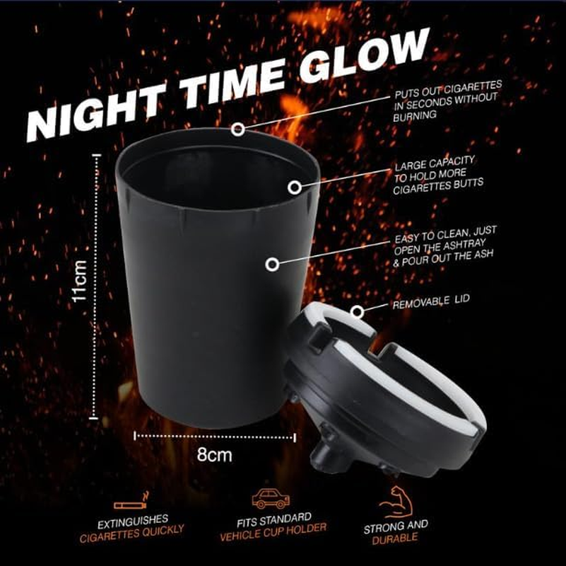 Leona Co Ashtray Butt Bucket Glow in the Dark Ashtray for Auto, Home and General Smoking Use Butt Bucket 2PC