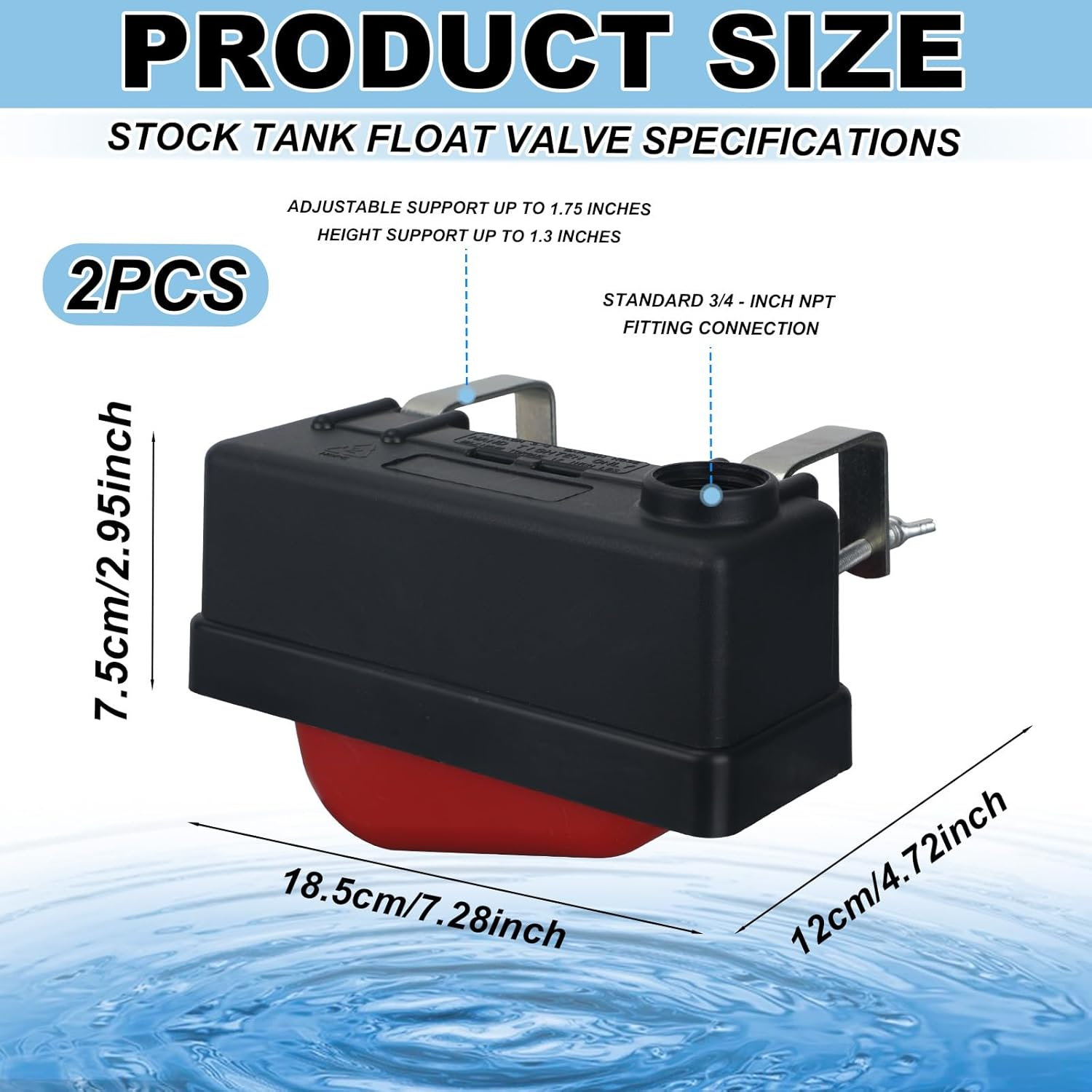 Lasuroa 2Pcs Stock Water Tank Float Valve, Automatic Water Trough Float Valve Level Control for Autofill Livestock Waterer Pond Pools Hydroponics Aquarium