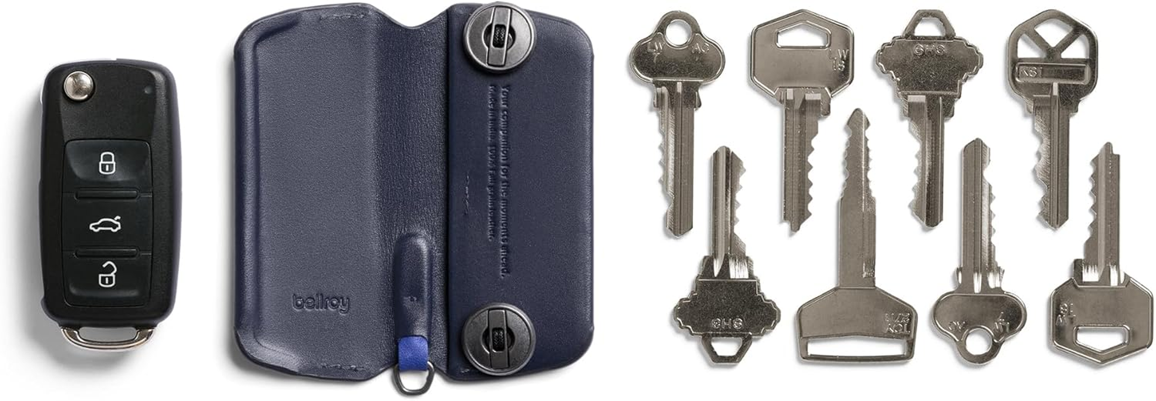 Bellroy Key Cover plus &ndash; Third Edition (Leather Key Holder, Holds 4 &ndash; 8 Keys) - Navy - Caramel image number 7