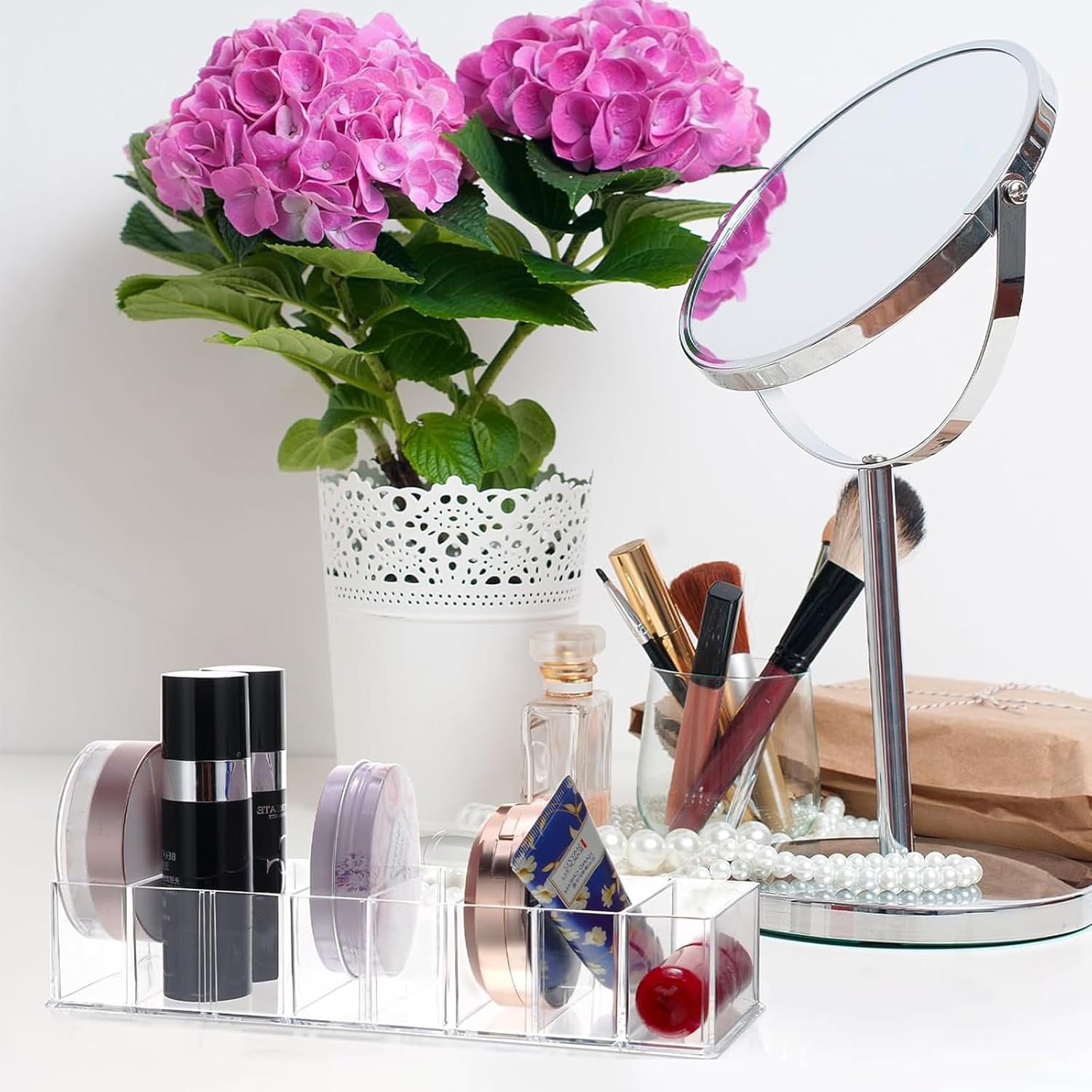 Tavvke 2 Pack 8-Compartment Clear Makeup Organizer, Cosmetic and Jewelry Storage Box for Lipstick, Eyeshadow, Blush, Highlighters, Perfume, Skincare, Dresser and Bathroom Display Case