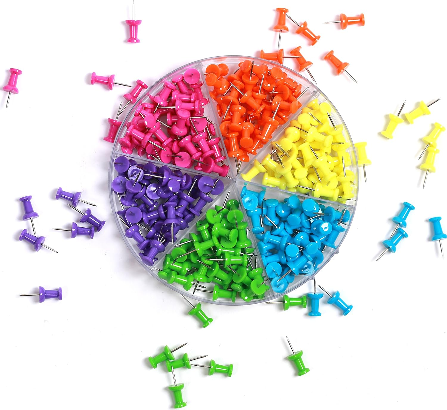 Decorative Multi-Colored Push Pins for Home & Office, Six Colors for Different Projects in Reusable Organizing Container, 240 Pieces, by Office Style, Standard (A1-240PCSCLRPP) image number 1