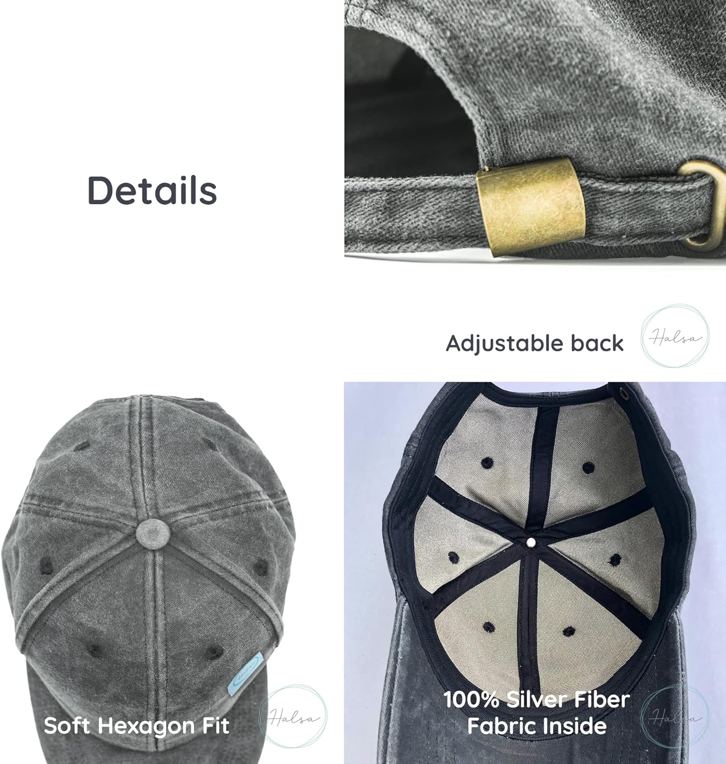 EMF Protection Hat, Baseball Cap. Washed, Faded, Structured anti Radiation Hat with EMF RF Radiation Shielding Silver Fabric - Washed Gray image number 6