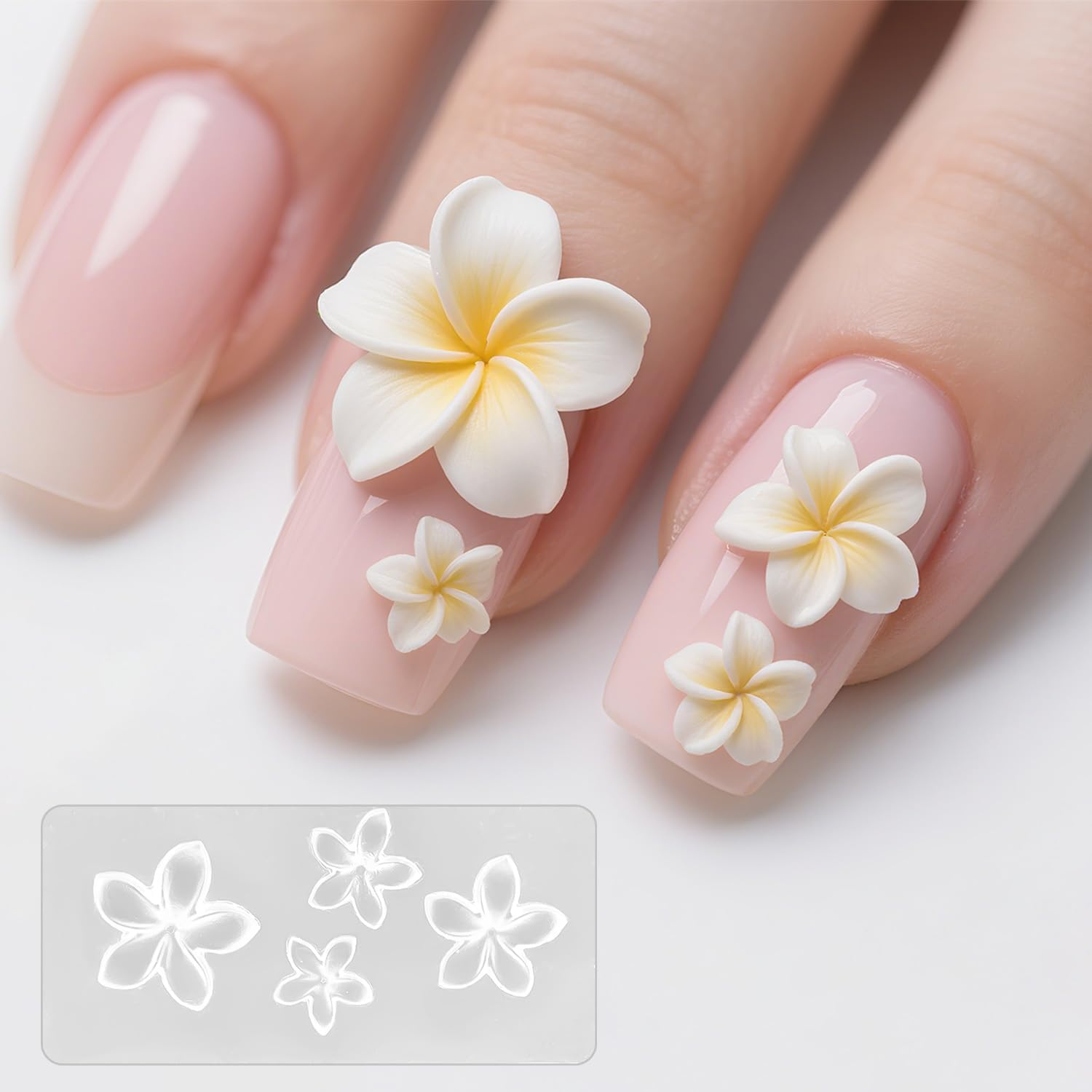 10Pcs Silicone Nail Molds, 3D Flower Shell Plumeria Rose Daisy Nail Charm Molds Art Tools for 3D Acrylic Gel Nails Design Manicure Decoration image number 2