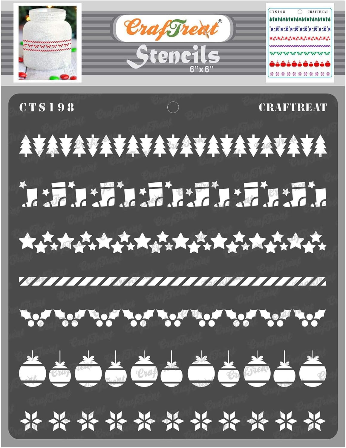 Craftreat Christmas Decorations Stencils for Painting on Canvas, Wall Art, Journal Notebook, Furniture & Room Decor - Reusable 6X6 Christmas Borders Stencil - Christmas Decor Stencil for Wall Decor image number 3
