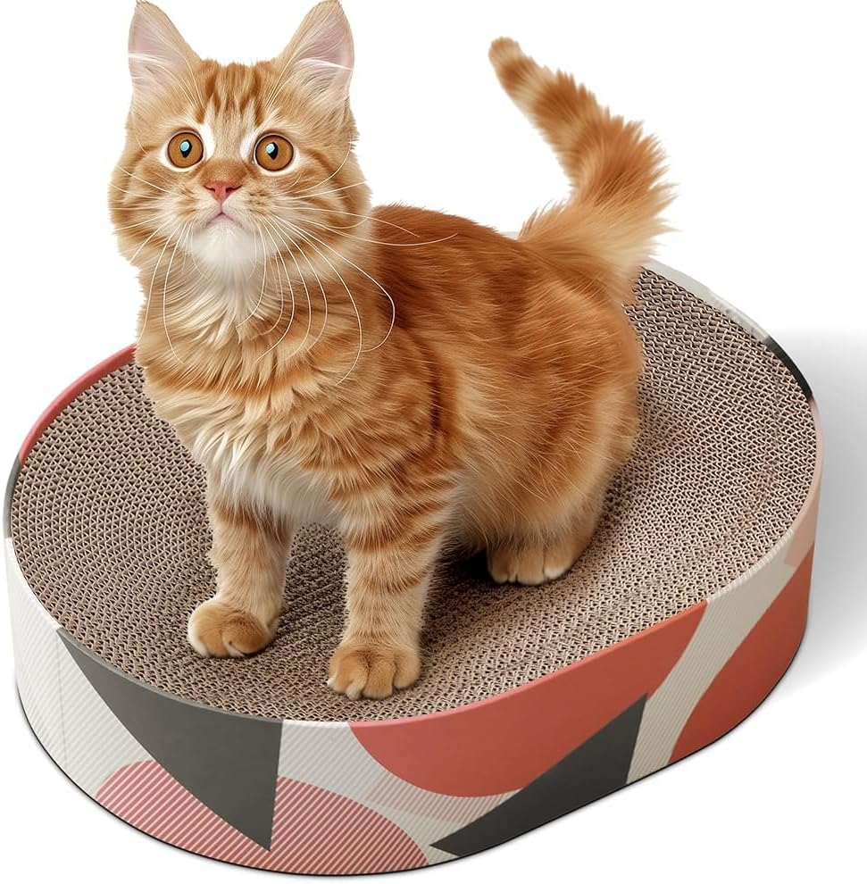 Comsaf Cat Scratcher Cardboard, Oval Corrugated Scratch Pad, Cat Scratching Lounge Bed, Durable Recycle Board for Furniture Protection, Cat Scratcher Bowl, Cat Kitty Training Toy image number 6