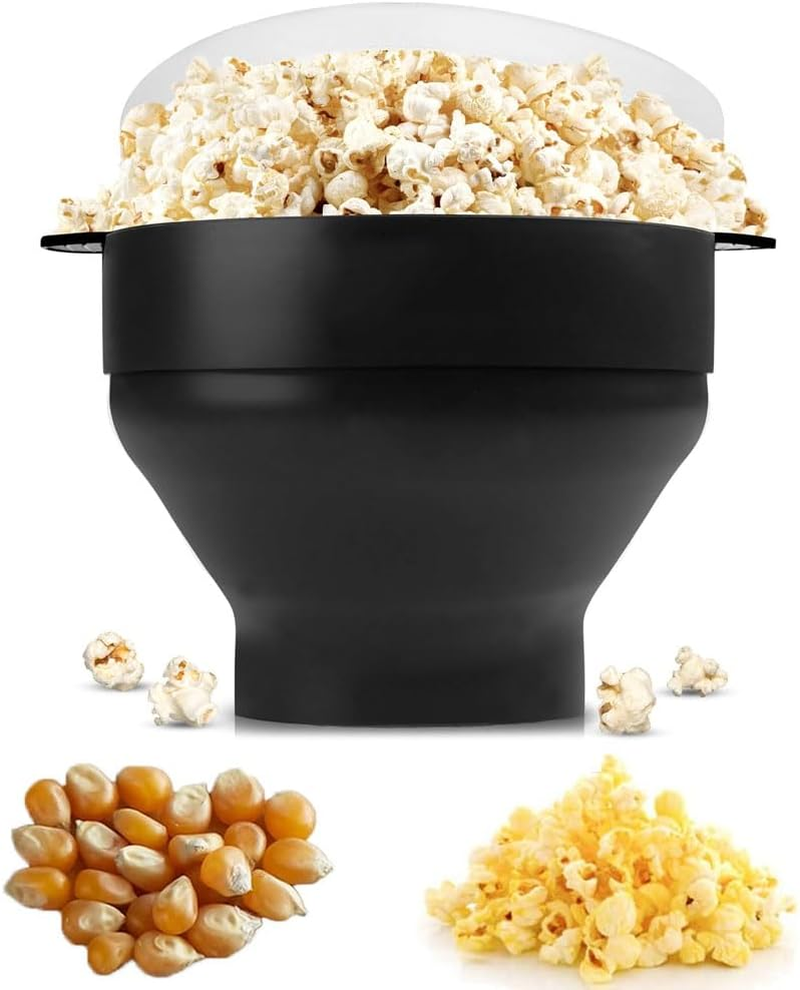 Dolemay Silicone Microwave Popcorn Popper,Collapsible Popcorn Maker with Lid and Handles Lightweight Popcorn Making Tool Kitchen Creative DIY Popcorn Maker Durable Cookies Candy and Popcorn Bowl-Black image number 2