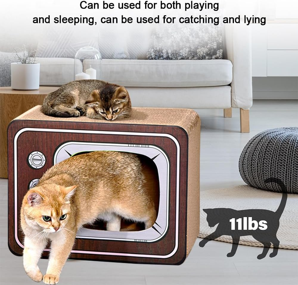TOMVAES Radio Cat Scratcher Cardboard Lounge Bed Cat Scratching Board Durable Board Pads Prevents Furniture Damage Cat Scratchers & Play House for Cat Birthday,Wood (M, Radio) image number 4