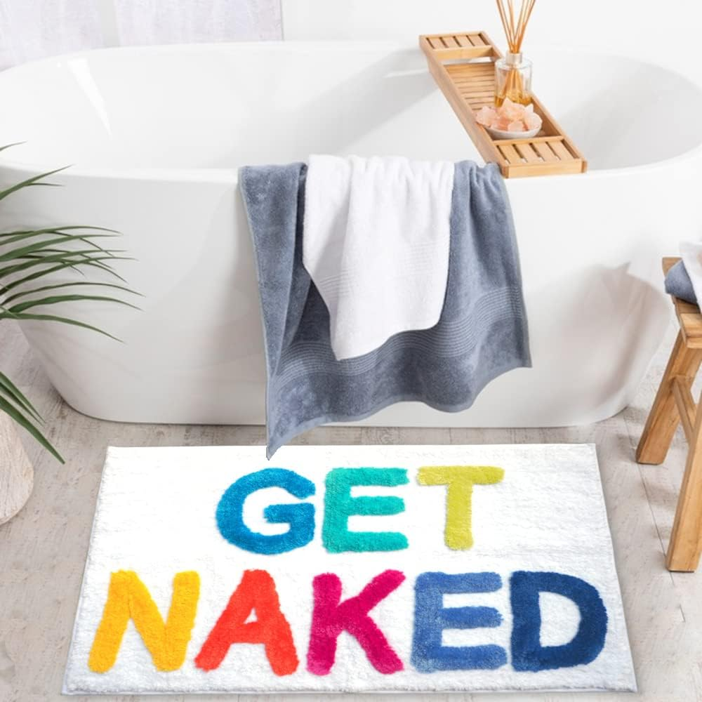 Evovee Get Naked Bath Mat Rainbow Funny Cute Colorful Bathroom Rugs Multicolor White Rug Shower Funny Bathroom Decor Fun Cute Bath Mat Non-Slip image number 5