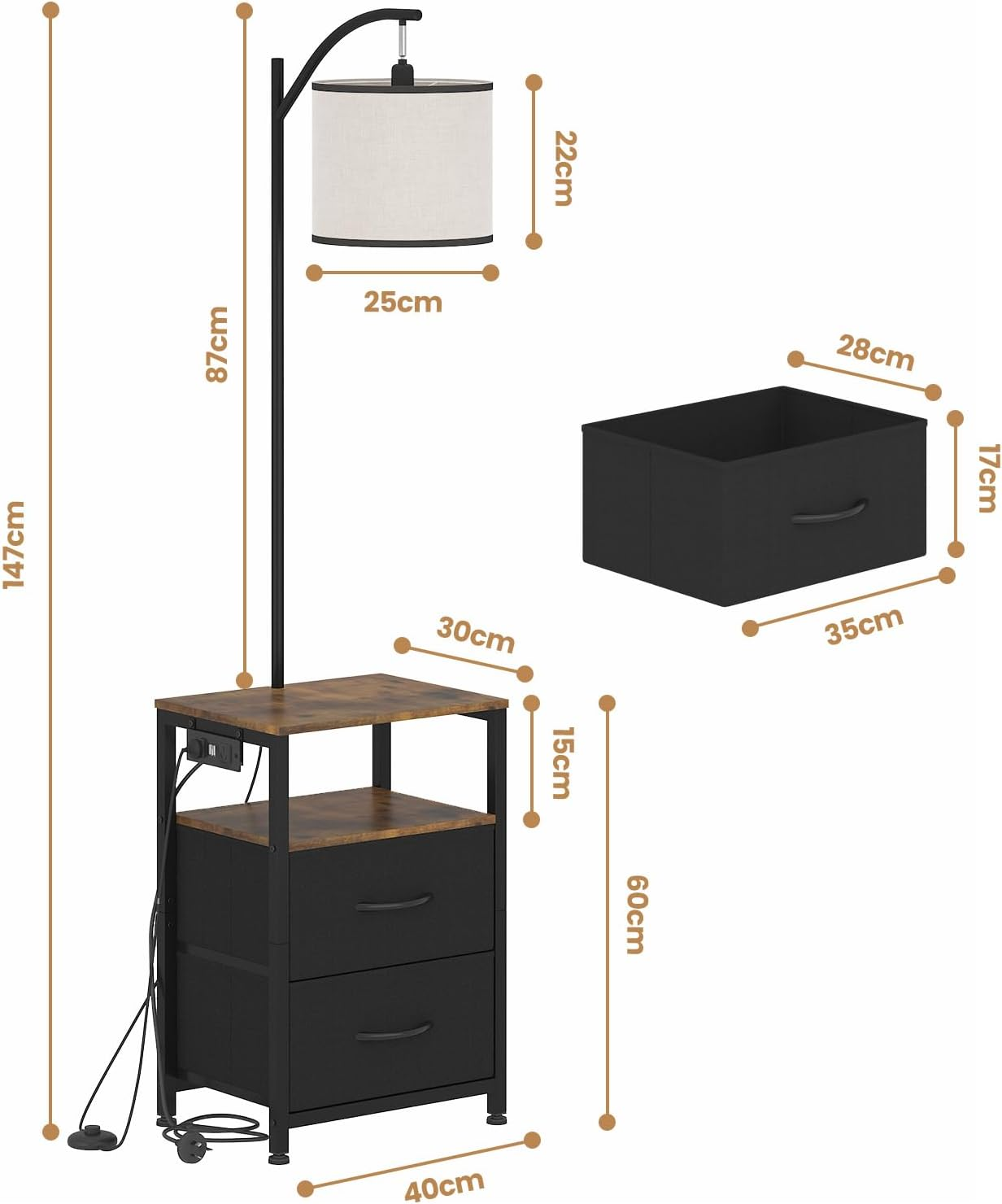 Advwin Floor Lamp with Table & 2 Drawers, End Table with 3 Color Temperature Reading Light, Side Table Lamp with USB & AC Charging Port for Living Room, Bedroom image number 3