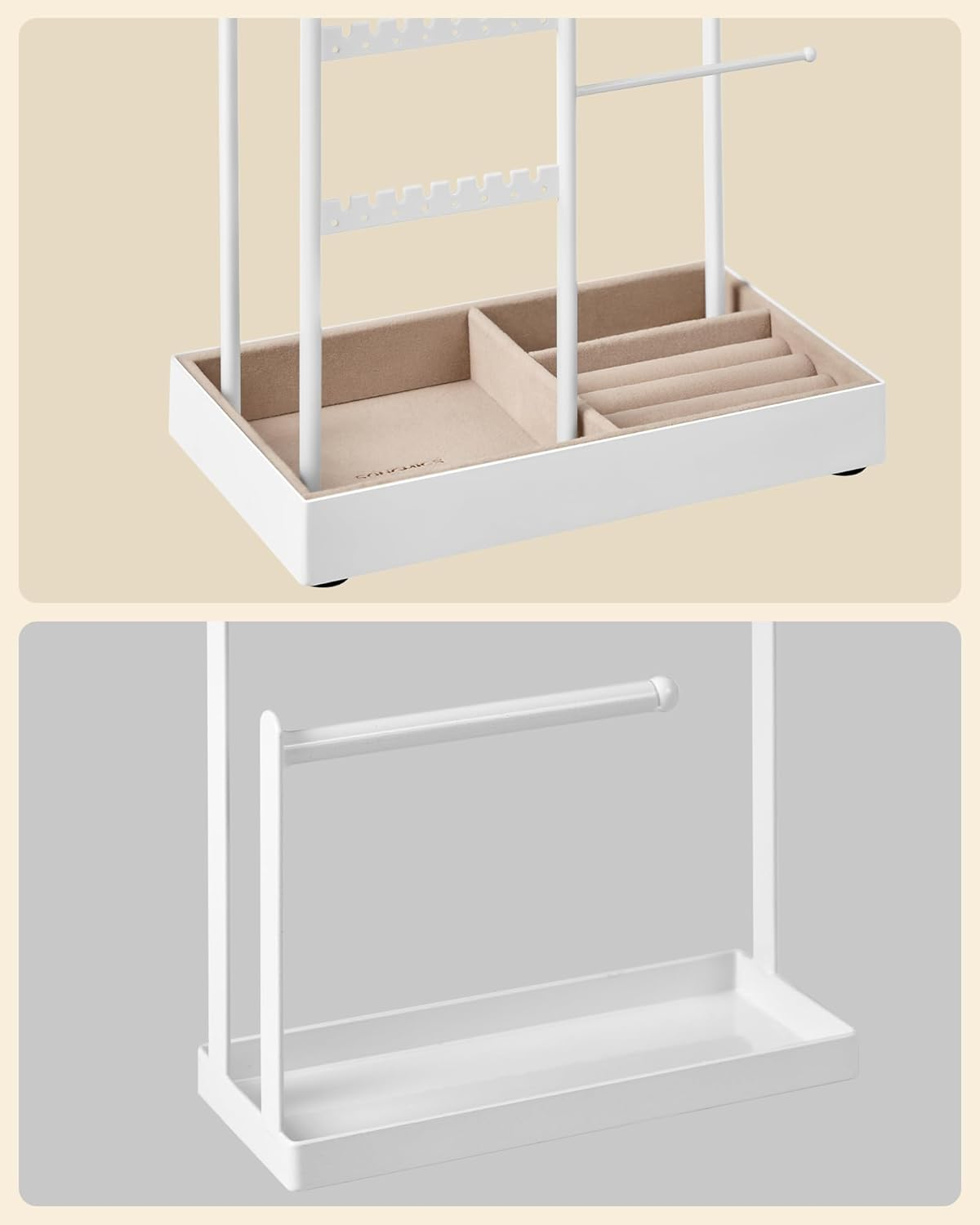 Songmics SONGMICS Jewellery Stand, Jewellery Organiser, Jewellery Display Stand with Metal Frame and Velvet Tray, Earring Bracelet Holder, Necklace Stand, for Studs, Rings, Gift Idea, White JJS021W01 image number 1