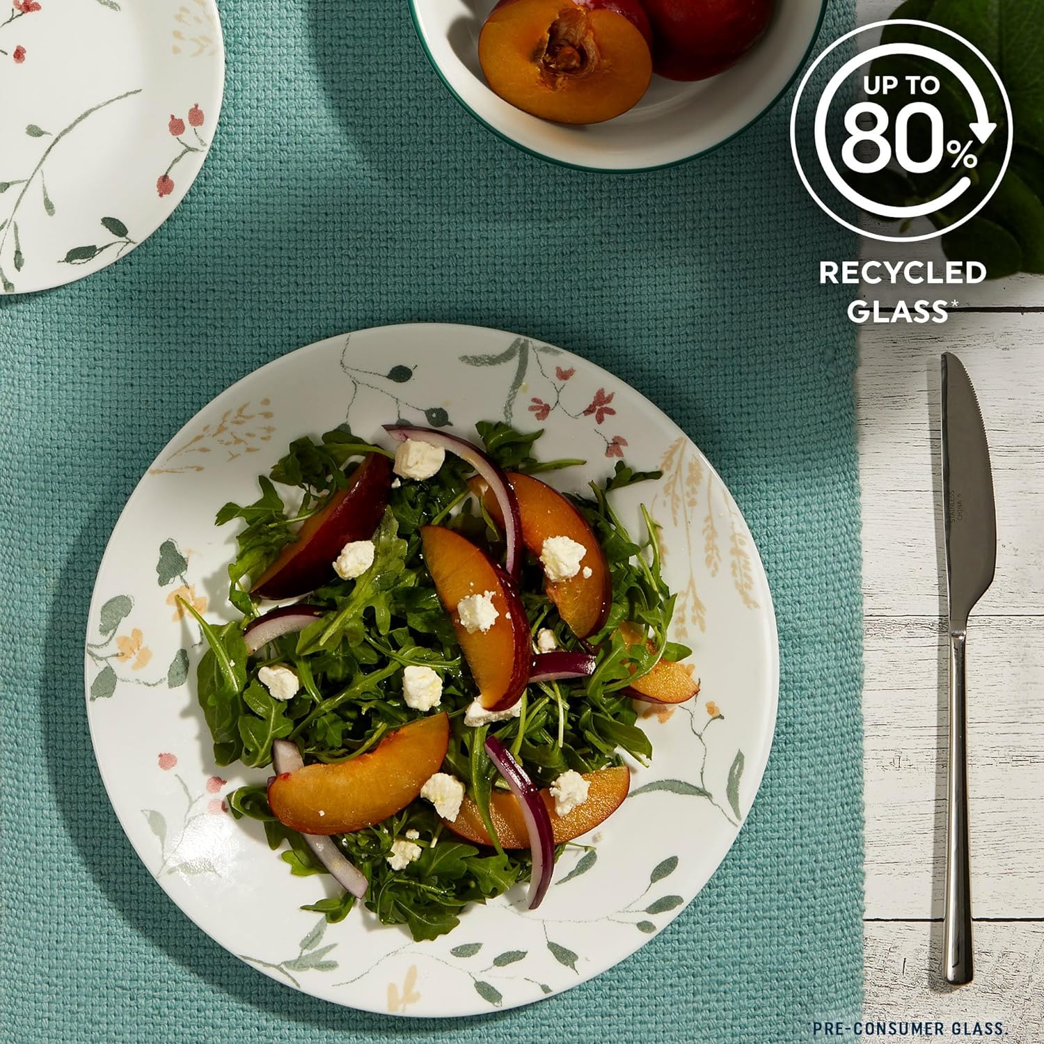 Corelle Vitrelle 18 Piece Glass Dinnerware Sets, Service for 6, Triple Layer Chip & Crack Resistant Glass Plate and Bowl Sets, Wildflower - Anders image number 3