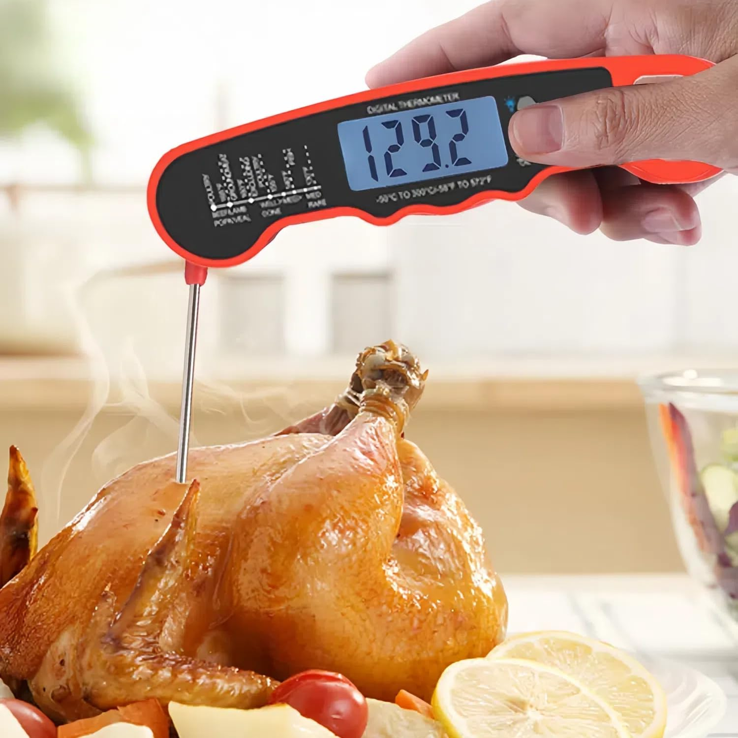 Digital Meat Thermometer, Waterproof Kitchen Thermometer with Backlight and Hold, Fast Instant Read Food Thermometer for Cooking, Candy Making, outside Grill, Stocking Stuffers