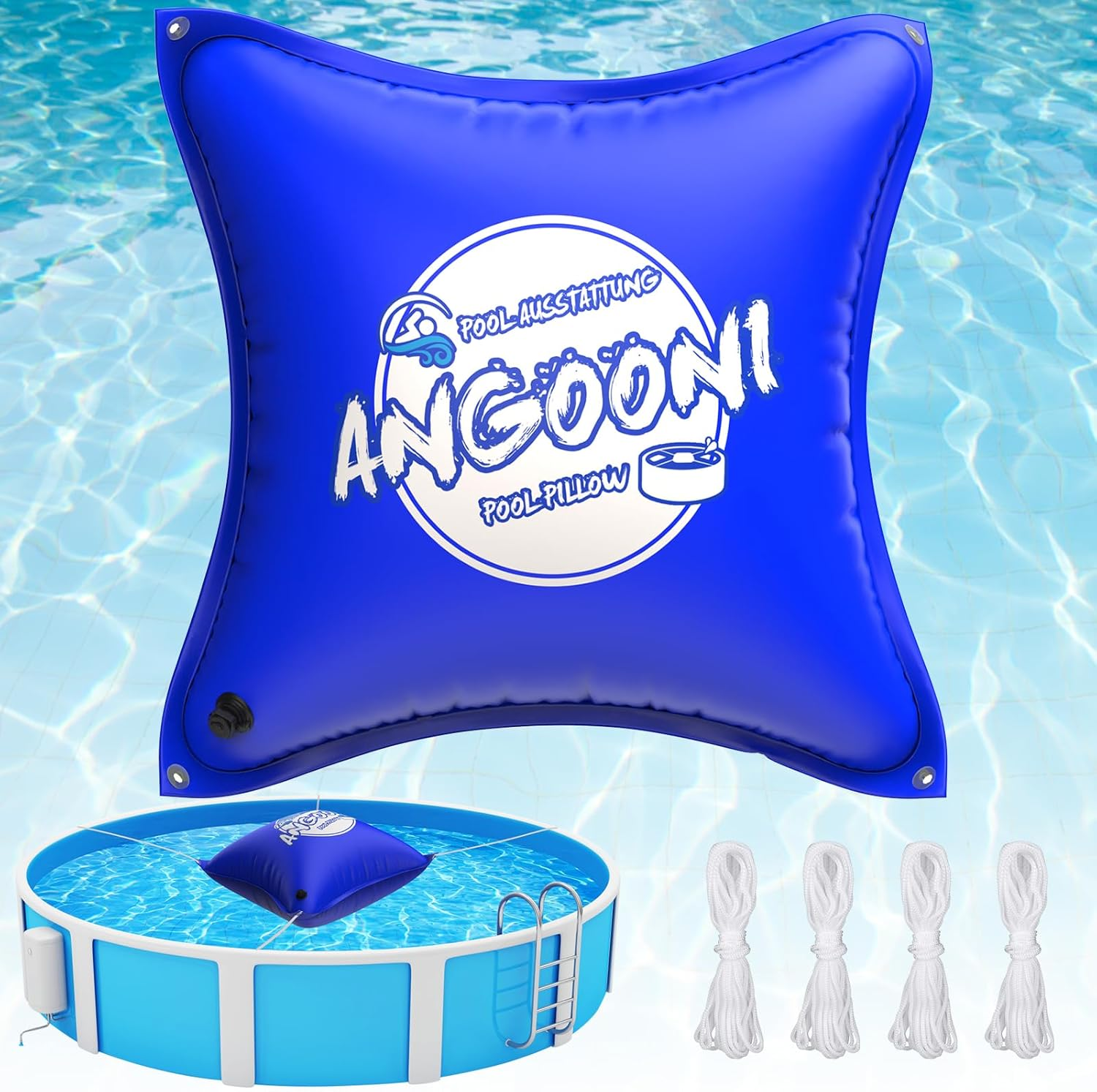 4&rsquo;X4&rsquo; Heavy-Duty Pool Pillow with 4X20Ft Ropes - 0.4Mm Thick PVC Pool Pillows for Winter with Boston Dual-Inflation Valve, Cold-Resistant Pool Pillows for above Ground Pools, No Leakage image number 4