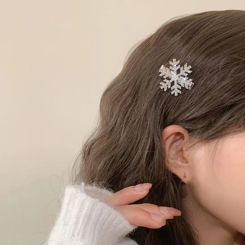 Silver Snowflake Hair Clips for Women Girls 4 Pcs Xmas Snowflakes Clip Snowflake Hair Accessories for Women Snowflakes Barrette Christmas Holiday Clips Barrettes