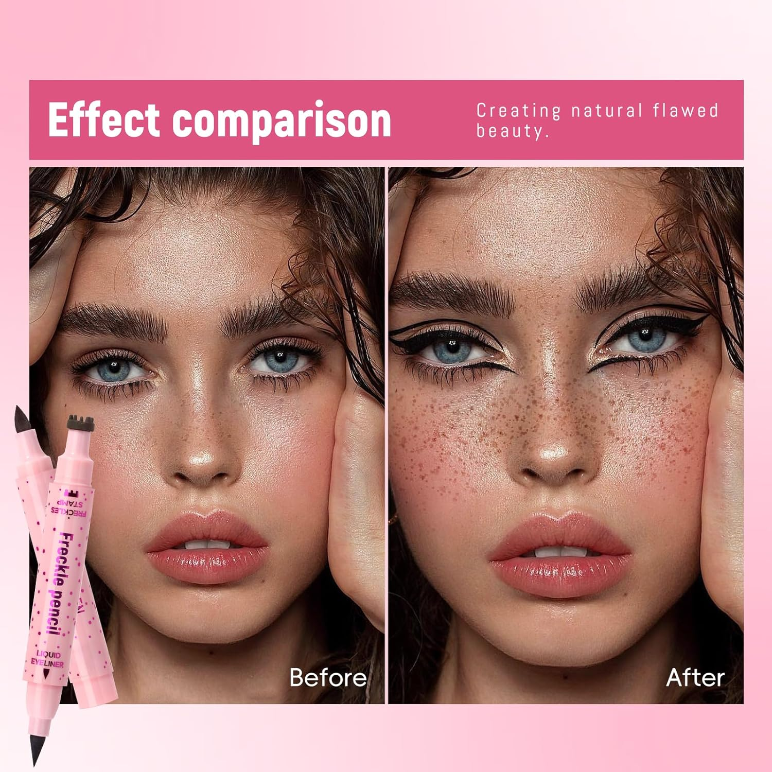 Noerrors 2 Colour Freckle Stamp Pen for Natural Lifelike False Freckles, 2 in 1 Dark Brown Freckle Stamp Eyeliner Light Brown Soft Dot Pen Sun-Kissed Makeup image number 4