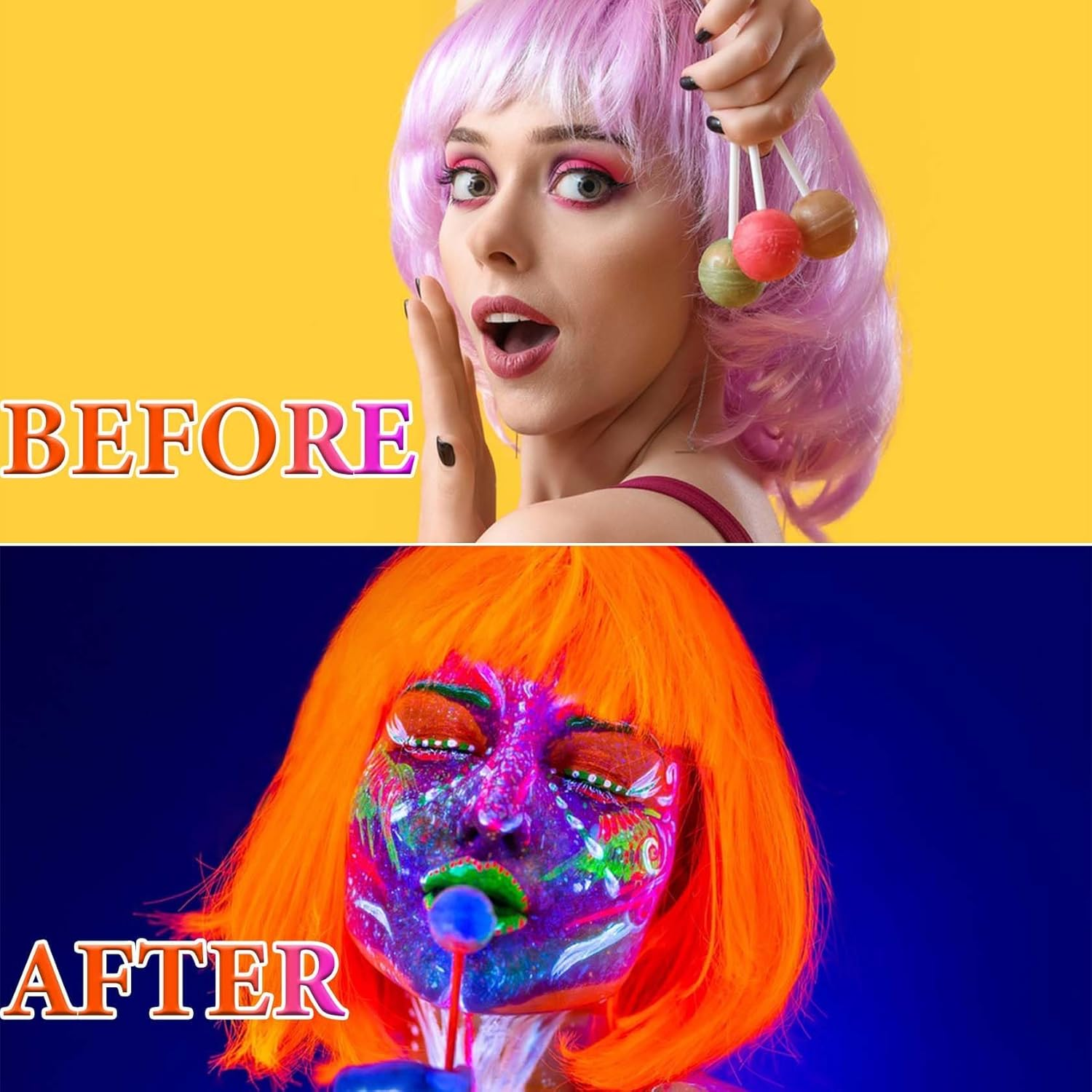 Glow in the Dark Face Paint Crayons, 6 Colours UV & Black Light Body Painting Kit, Non-Toxic Makeup for Halloween, Festivals, Easter, Masquerades, Party Supplies