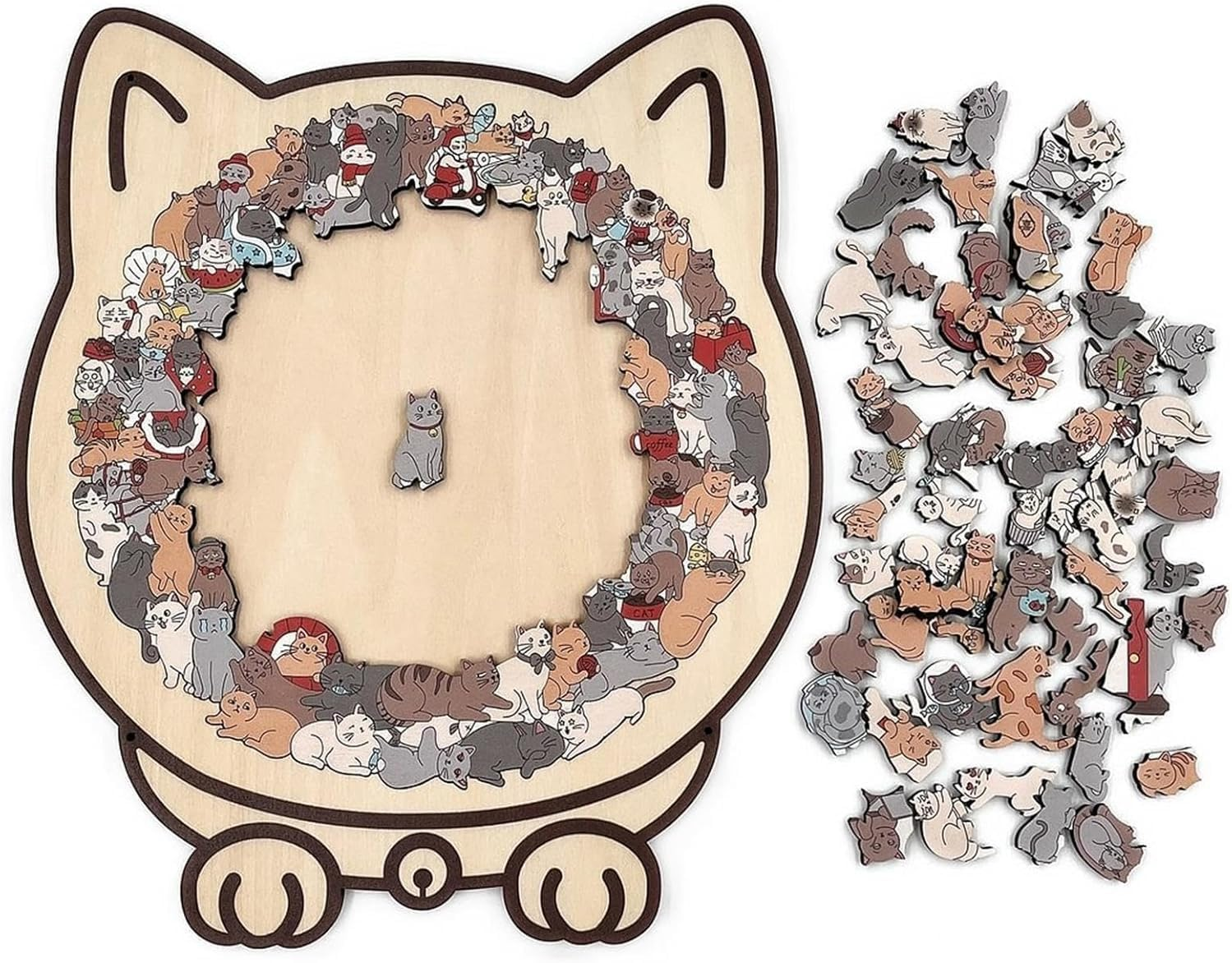 Cat Jigsaw Puzzles, 135-Piece Cat Shaped Wooden Jigsaw Puzzle for Adults (Grey)