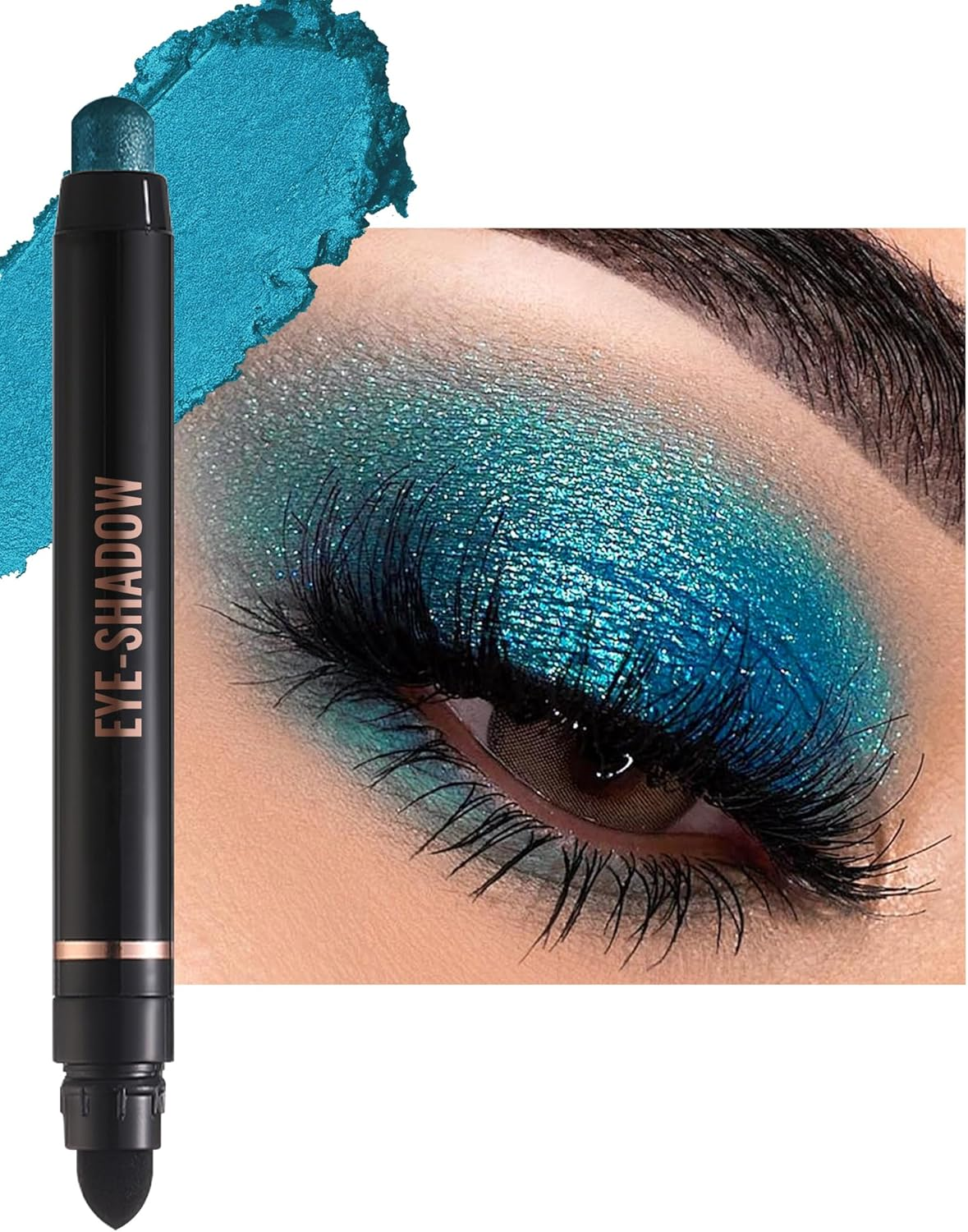 Emerald Green Glitter Eyeshadow Stick, Rotating Creamy Silky Eyeshadow Stick, Waterproof Long-Lasting, Shimmer Eyeshadow Pencil Crayon with Smudger, Highly Pigmented Eye Makeup for Wrinkle Free D11 image number 4