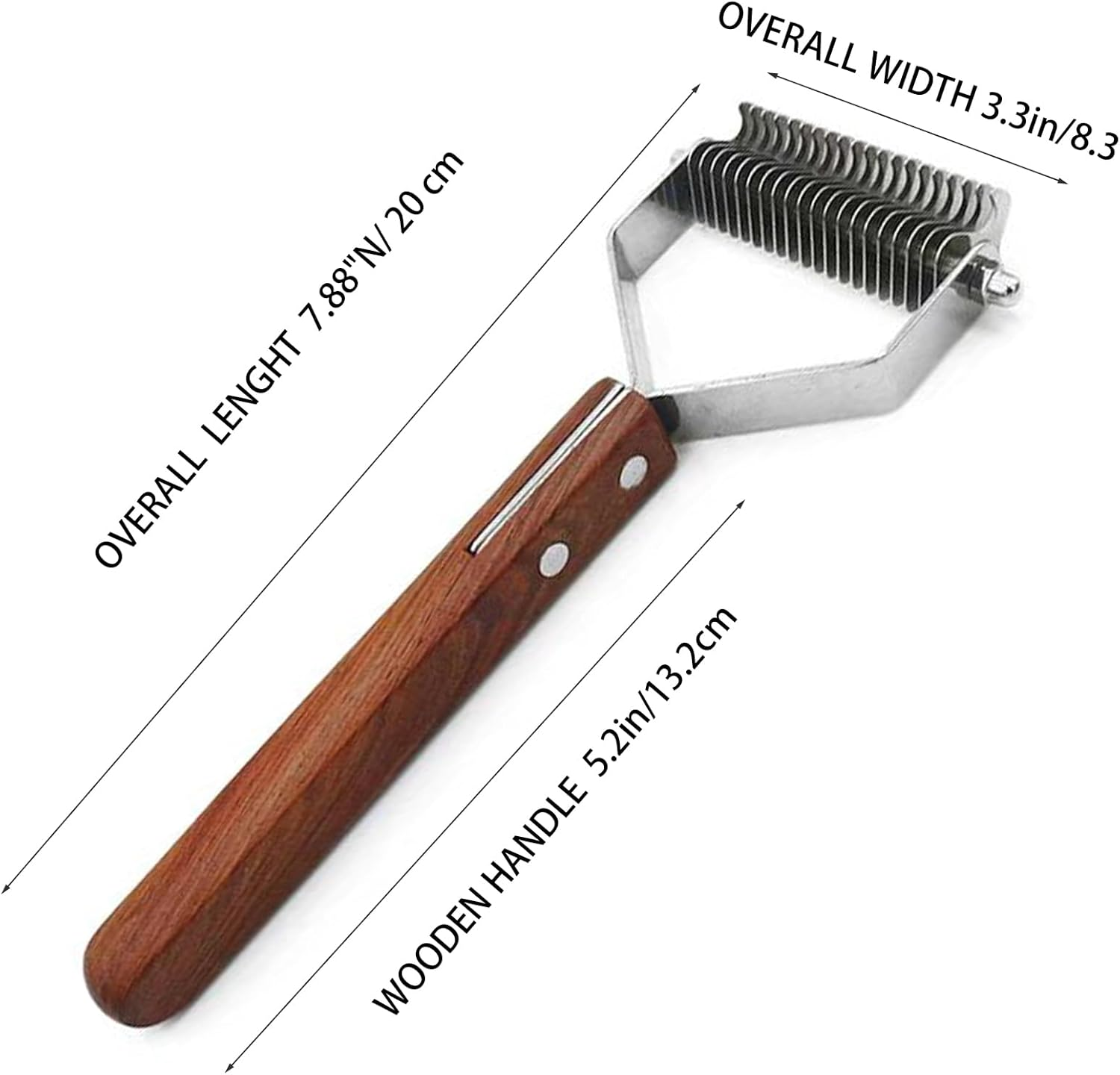 20-Blade Dog Grooming Rake - Professional Undercoat Remover for Medium/Large Dogs & Cats, Stainless Steel Dematting Tool with Solid Wood Handle, Shedding Brush for Mats, Tangles & Flying Fur image number 1