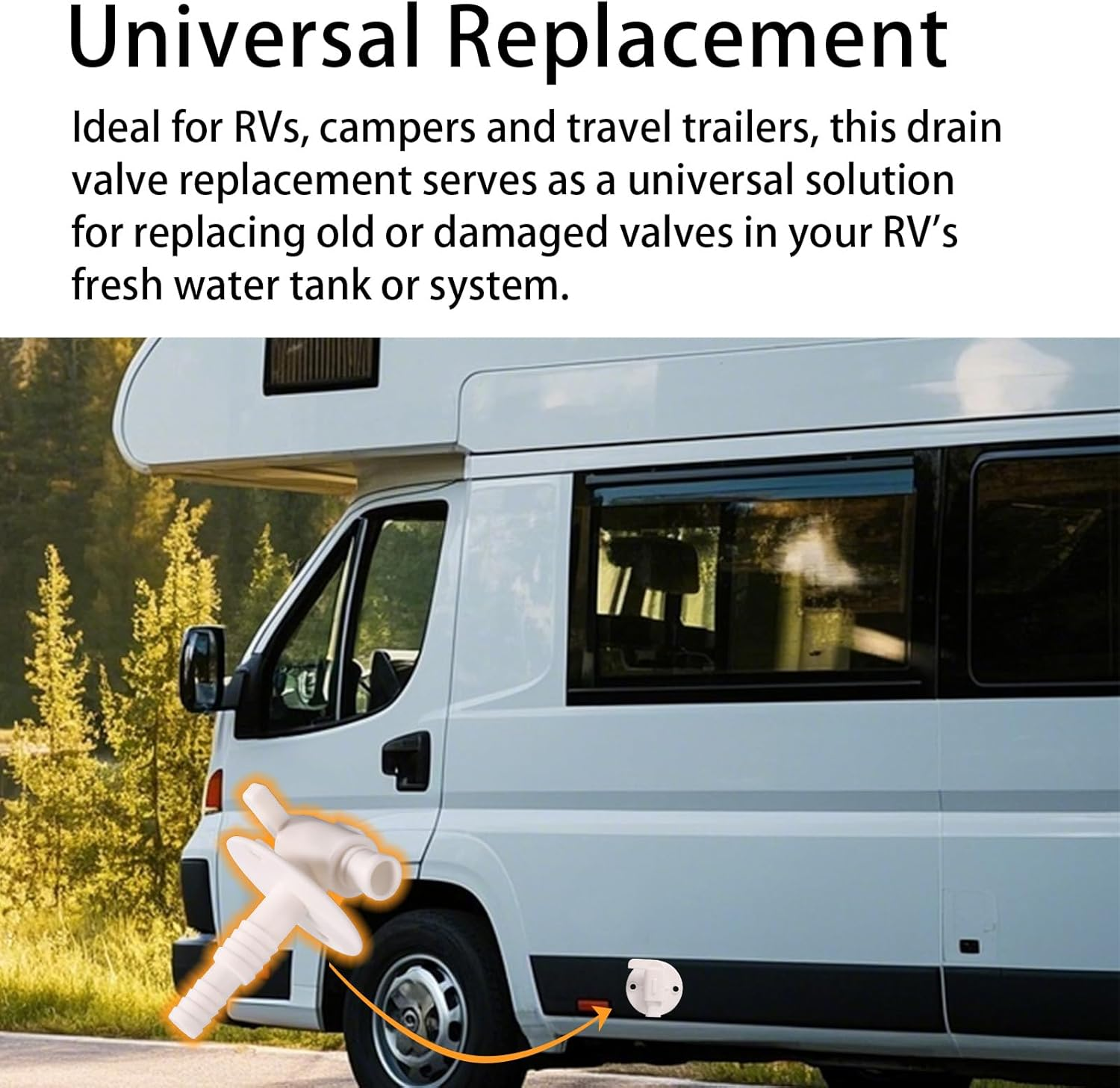 Lyreh 2 Pcs RV Water Tank Drain Valves(Fit 3/4" or 1/2" Vinyl Tubing), 3X1.9X1.9In Camper Fresh Water Tank Drain Valve Replacement for Rvs Campers Travel Trailers(White) image number 4